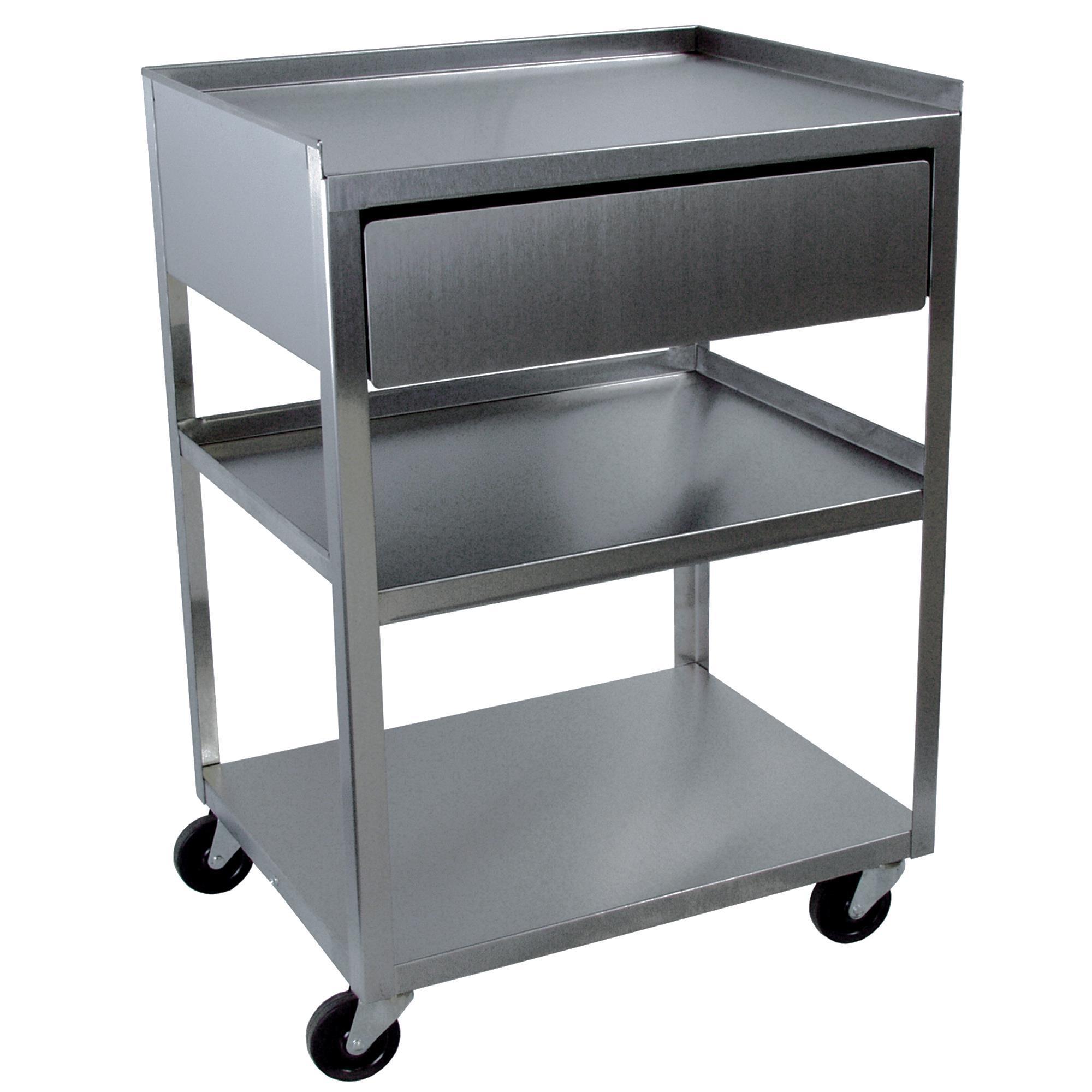3-Tier Stainless Steel Utility Cart with Drawer - Heavy Duty Rolling Kitchen Cart for Home, Office, or Commercial Use - Perfect for Storage, Organization, and Mobility in Kitchens, Garages, or Retail Spaces
