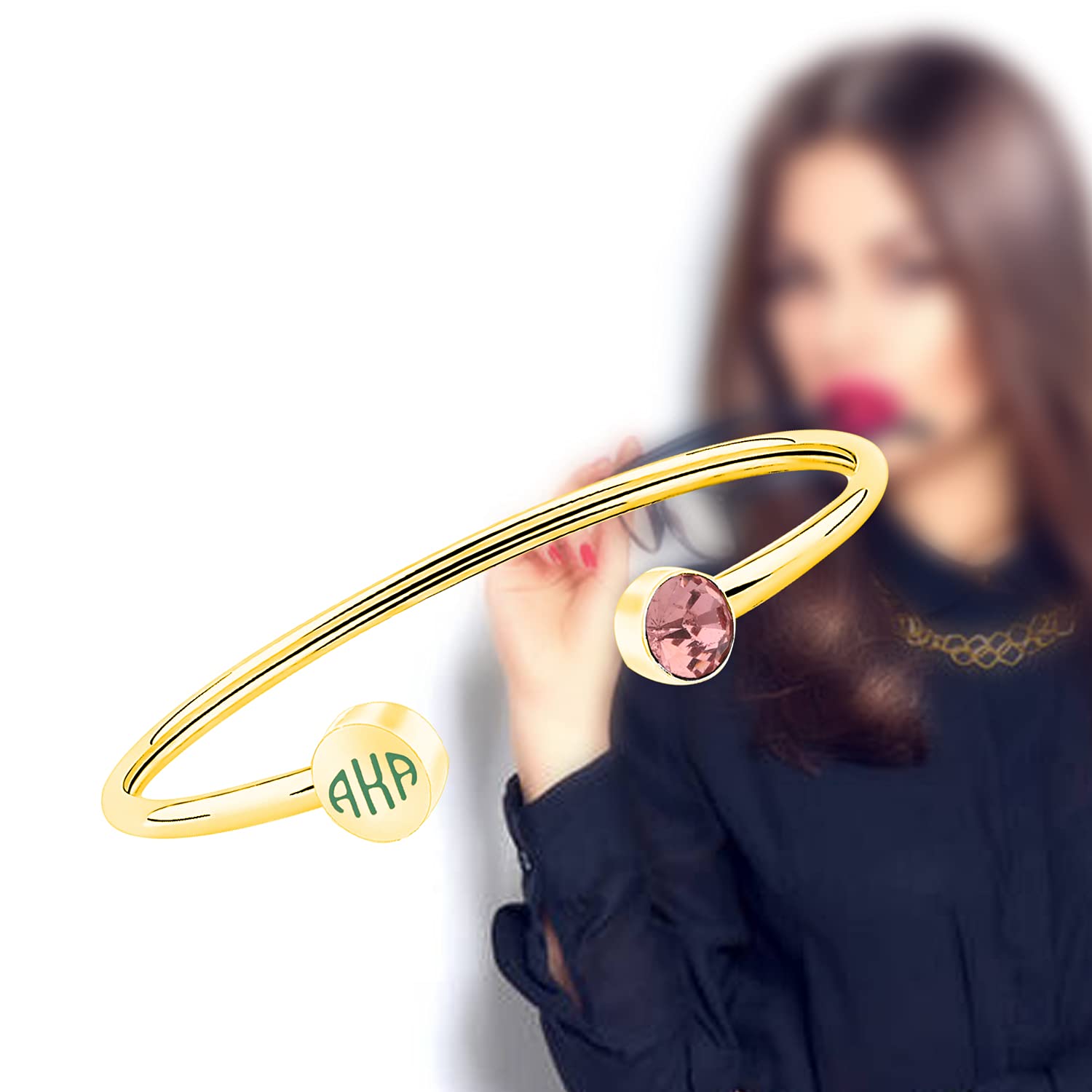 FAADBUK Sorority Pink Zircon & Green Bracelet - Elegant Graduation Jewelry for Women | Perfect for Sorority Events, Graduation Gifts & Everyday Wear