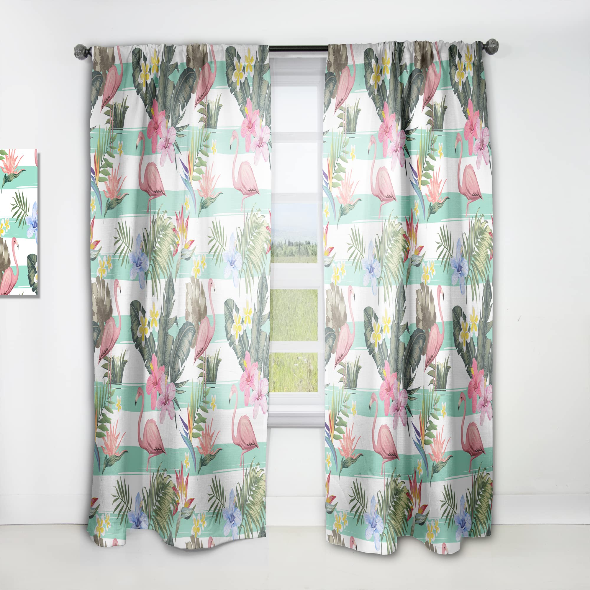 DesignQ Tropical Botanicals Floral & Flamingo Print Thermal Insulated Curtain Panel - 52x120 Inches - Blackout Drapes for Bedroom & Living Room - Perfect for Home Decor, Privacy & Sun Protection