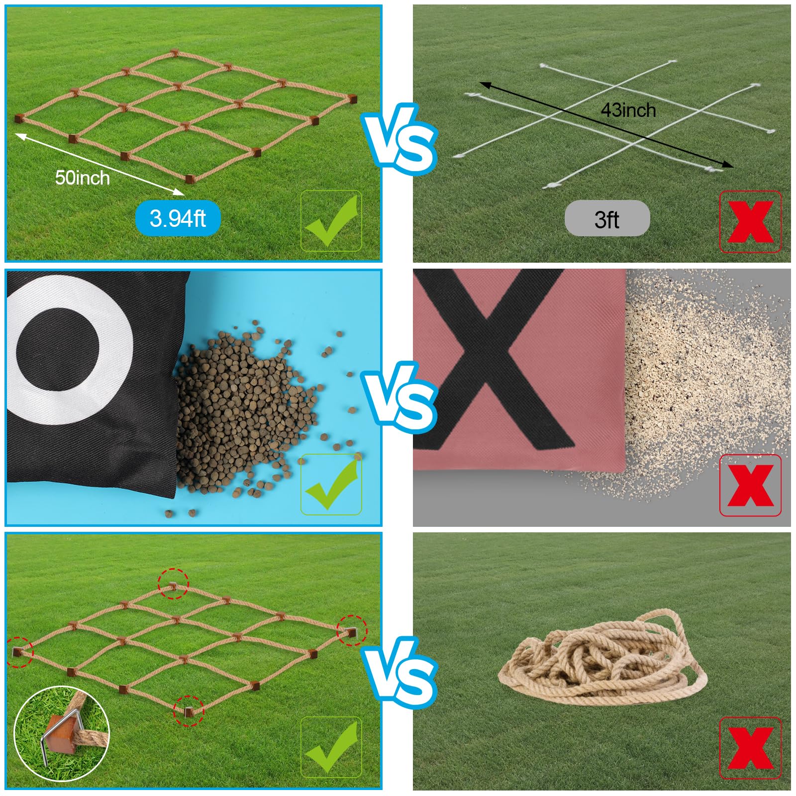 Giant Wooden Tic Tac Toe Outdoor Game Set - 4ft x 4ft Jumbo Size for Backyard, Lawn, Camping & Parties - Fun Bean Bag Toss Game for Kids & Adults - Perfect for Family Gatherings, Picnics and Outdoor Events