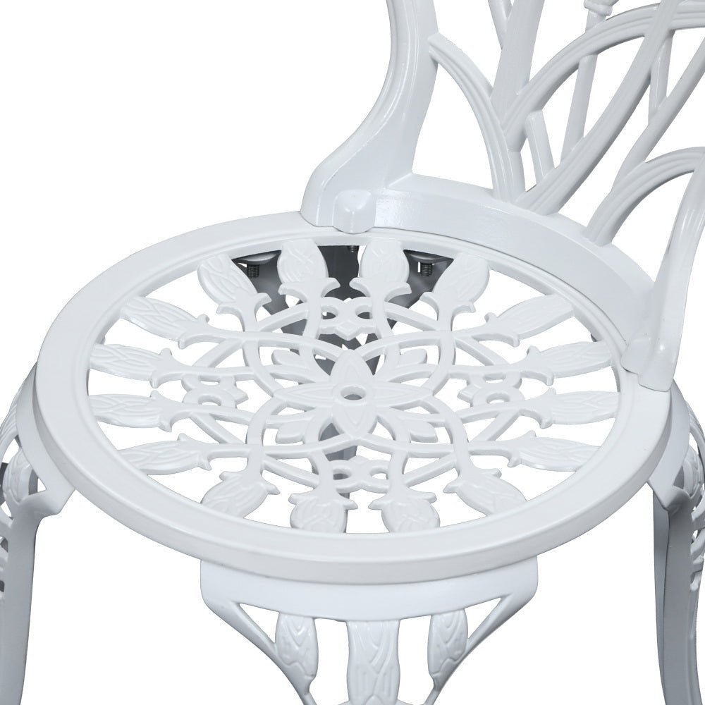 3-Piece Outdoor Bistro Set - White Tulip Cast Aluminum Patio Table and Chairs for Garden, Balcony & Backyard Dining | Weather-Resistant Patio Furniture