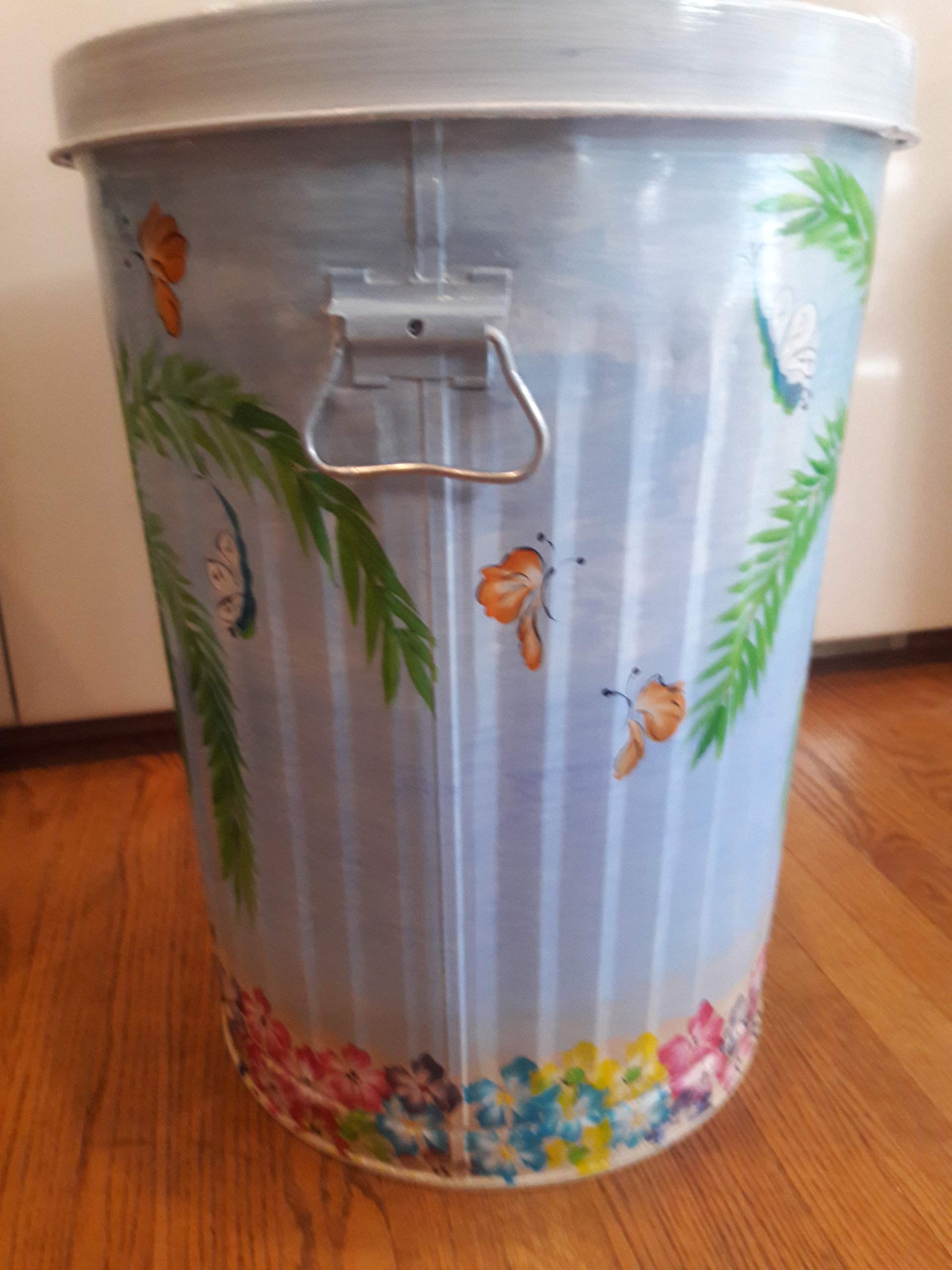 20 Gallon Hand Painted Galvanized Steel Trash Can - Durable Outdoor & Indoor Garbage Bin for Home, Office, Restaurant, and Commercial Use
