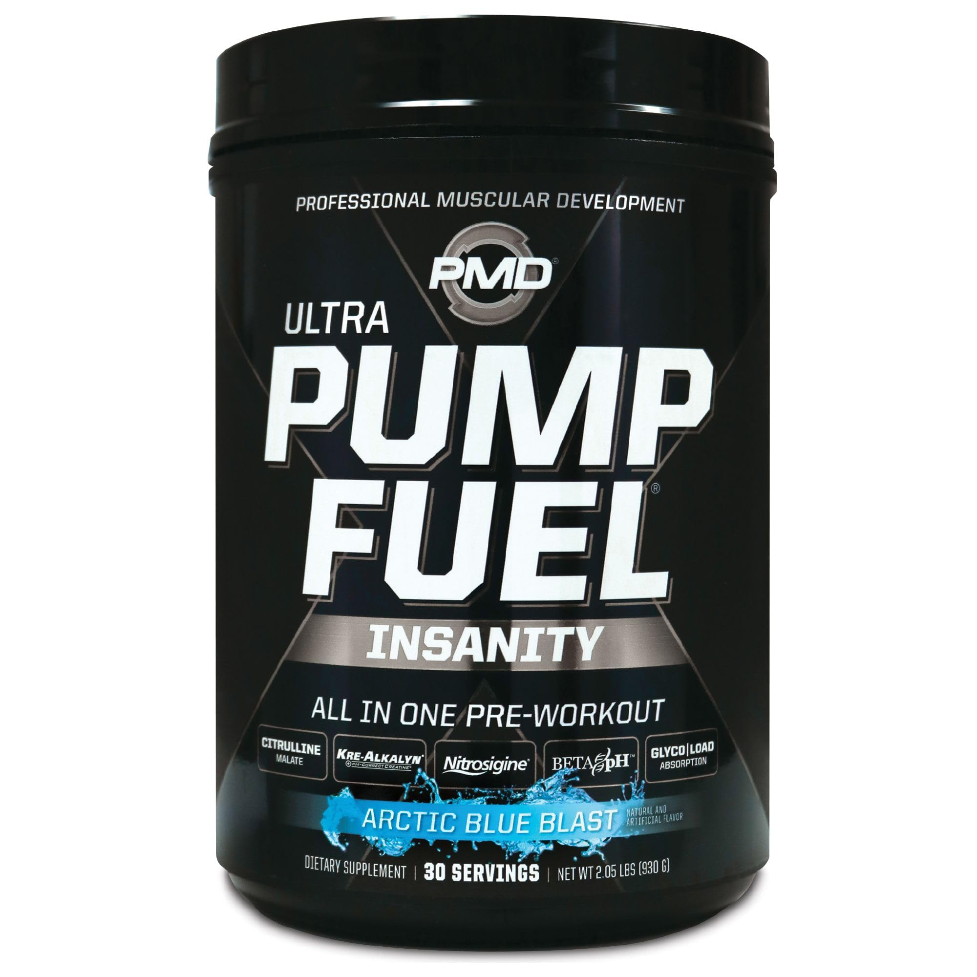 PMD Sports Ultra Pump Fuel Insanity Pre Workout Powder - Energy & Endurance Booster with Amino Acids & Carbs for Gym, CrossFit & Weightlifting - Arctic Blue Blast (30 Servings) | Ideal for Intense Training & Muscle Recovery