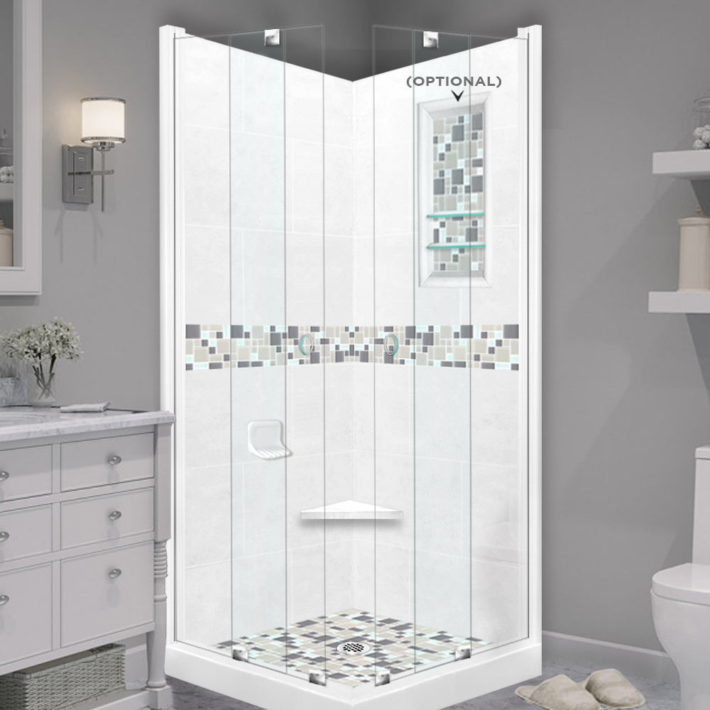DIY Shower Remodel Kit - Natural Buff Sistine Stone & Newport Mosaic Accent Tiles for Bathroom Corner Upgrade | Waterproof & Easy Installation for Shower Walls, Backsplash, and Bathroom Renovation