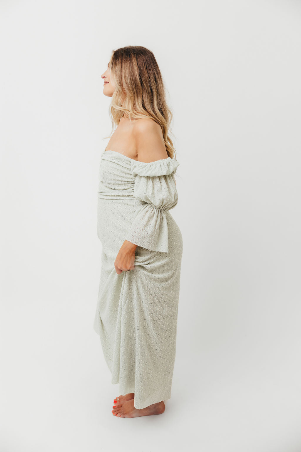 Corrine Tiered Sleeve Maxi Dress with Pockets - Bump Friendly Maternity Dress, Inclusive Sizing (S-3XL) in Refreshing Mint Green | Perfect for Baby Showers, Beach Vacations & Summer Weddings