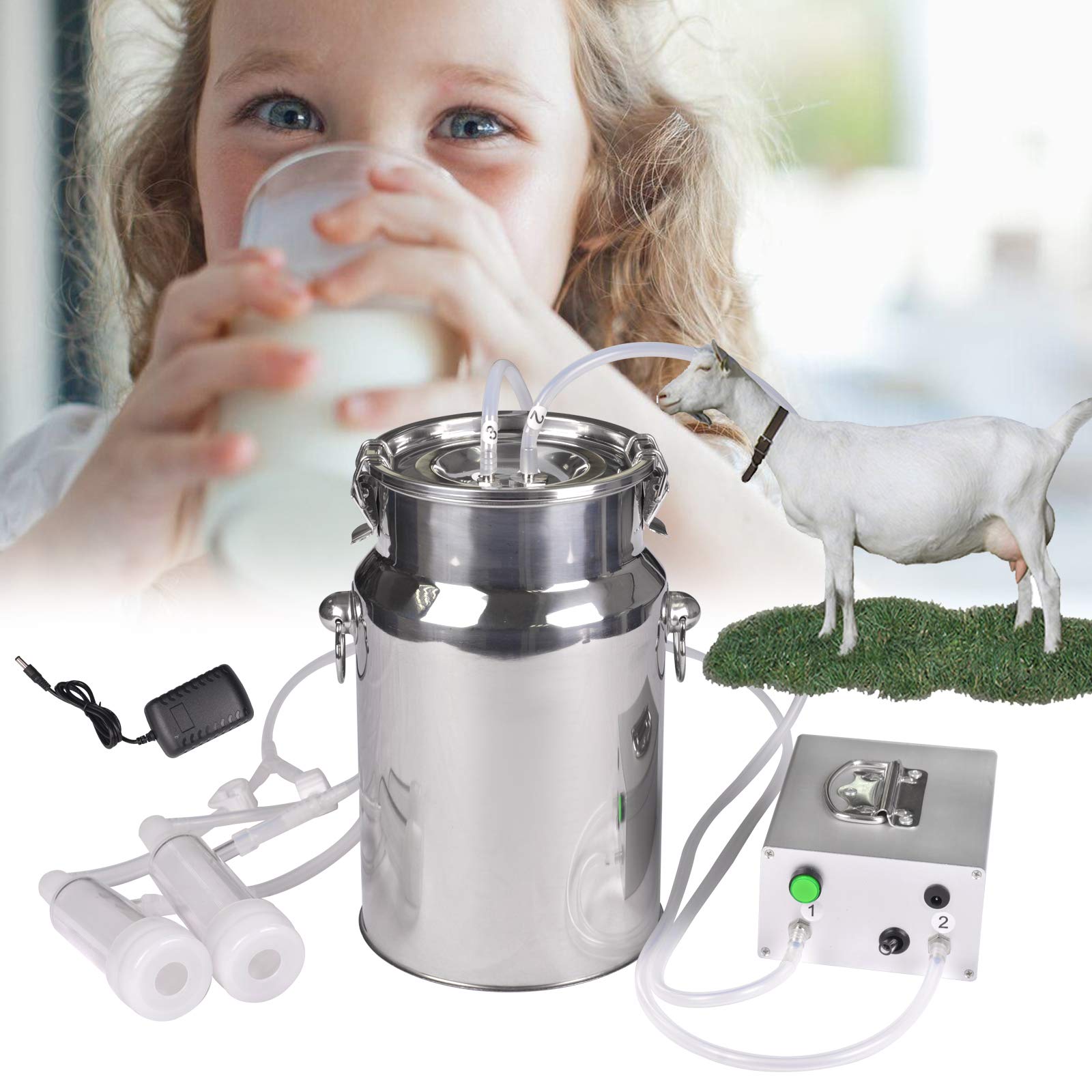 Automatic Goat Milking Machine with Auto-Stop - 7L Stainless Steel Food Grade Bucket - Perfect for Small Farms & Homesteads - Easy Milking Solution for Goat Livestock Care & Dairy Production