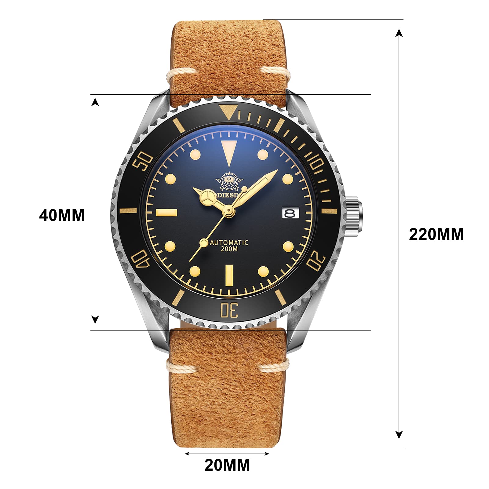 ADDIESDIVE Automatic Diving Watch for Men - 200M Water Resistant, Matte Black Dial with Luminous Markers, NH35A Movement, Scratch-Resistant Sapphire Crystal - Perfect for Scuba Diving, Snorkeling & Water Sports