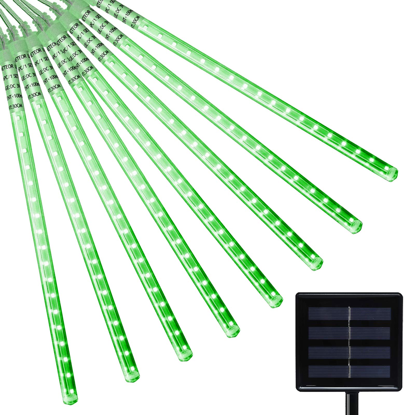 VMANOO 8-Tube Solar LED Meteor Shower Lights - Outdoor Waterproof Cascading Raindrop & Icicle Lights for Garden, Patio, Yard - Perfect for Christmas, Halloween, Party & Holiday Decorations (Green)