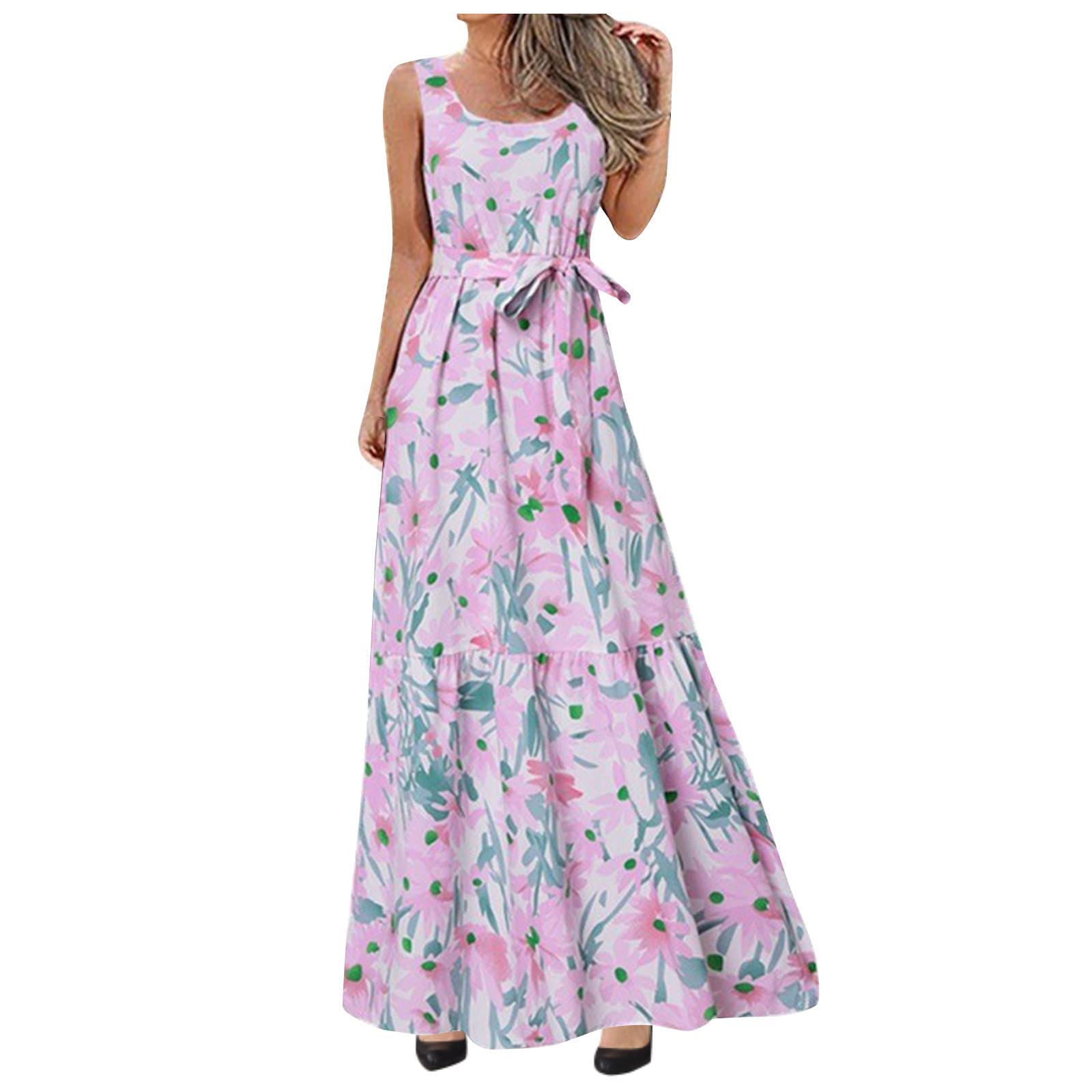 Boho Long Dresses for Women - Summer Sleeveless Maxi Dress with Floral Print | Flowy Beach Sundress for Casual Wear | Perfect for Vacations, Music Festivals & Boho Chic Outfits