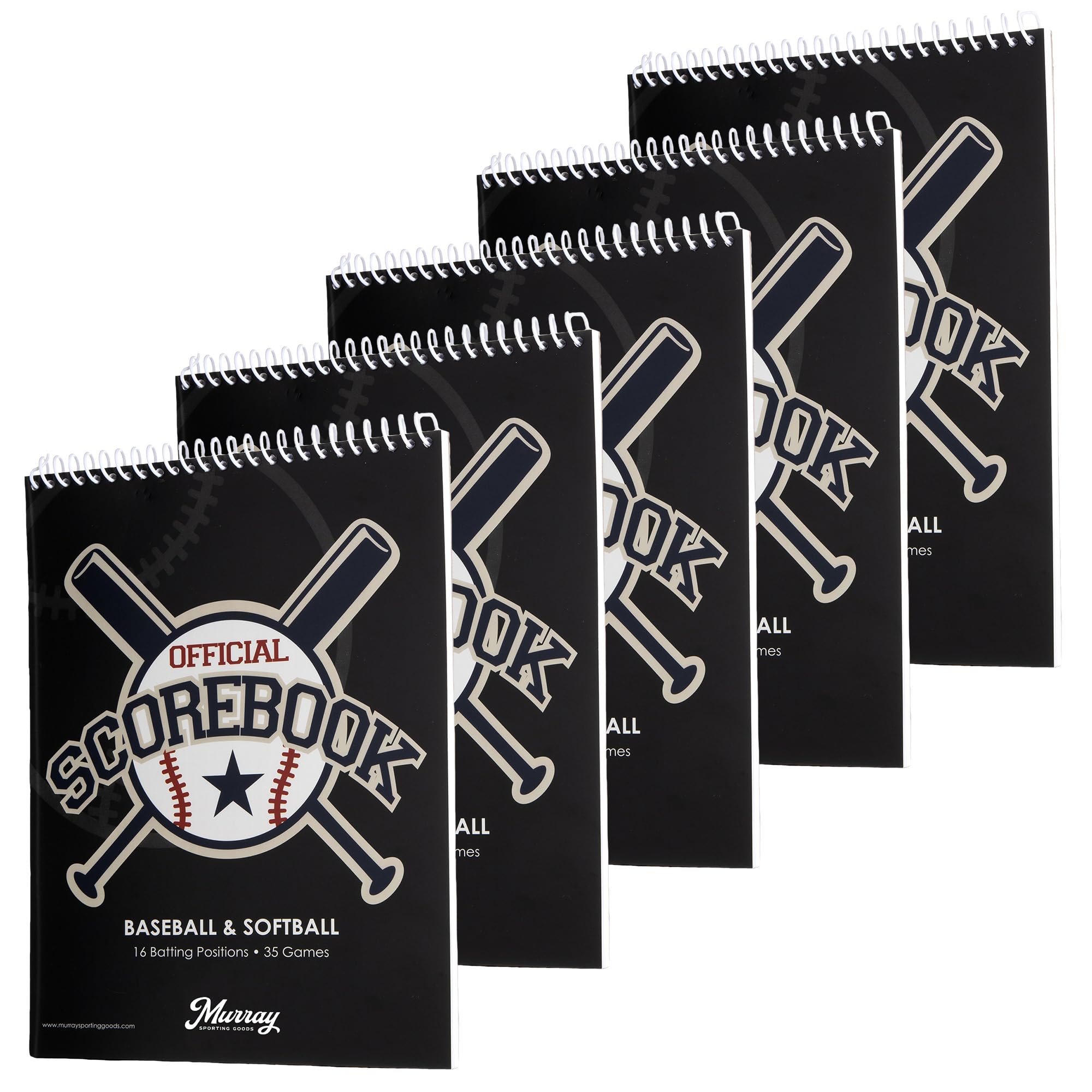 Murray Sporting Goods Baseball & Softball Scorebook - 5-Pack Scorekeeping Book for 35 Games | Track Stats for Adult, Youth & Little League | Perfect for Coaches, Umpires & Tournament Organizers
