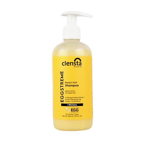 Clensta Eggstreme Repair Hair Shampoo 300ml with Egg Protein, Capila Longa & Hydrolyzed Silk Protein | Strengthening Shampoo for Smooth & Strong Hair | Hair Damage Repair for Women & Men | Daily Use for Dry, Damaged & Frizzy Hair | Perfect for Home & Travel Use