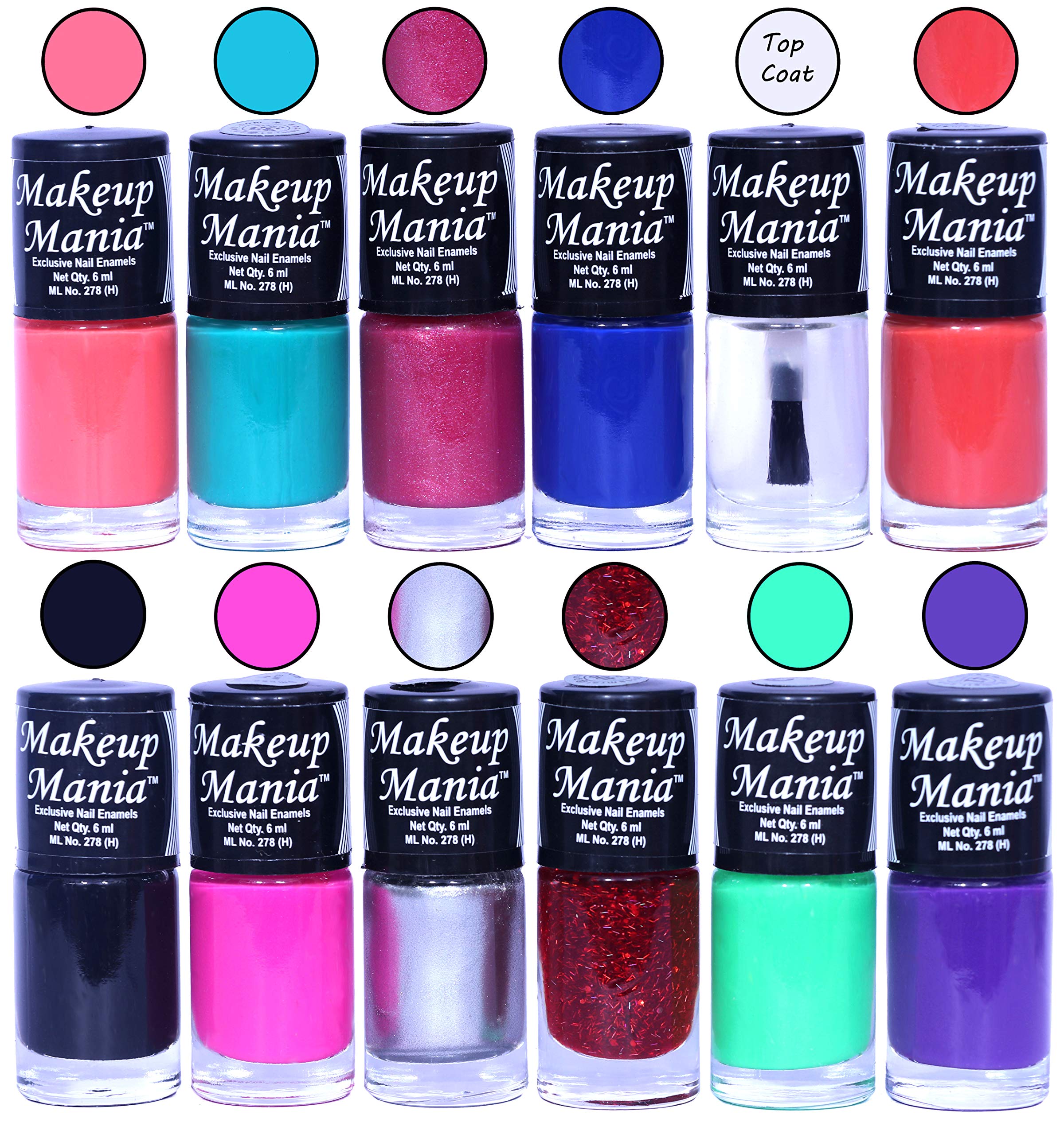 Makeup Mania 12-Piece Nail Polish Set - 6ml Each (Multicolor Combo No.134) - Long Lasting, Non-Toxic Nail Paint for Women - Perfect for Home Manicures, Parties & Gifts