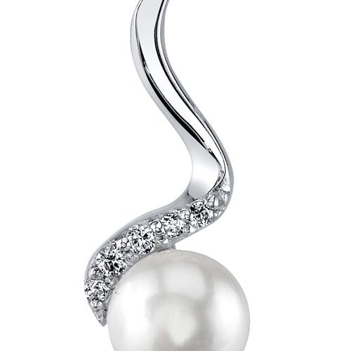 Peora Sterling Silver Freshwater Cultured White Pearl Pendant Necklace & Earrings Set - Elegant Spiral Drop Design for Women, Perfect for Weddings, Parties & Special Occasions