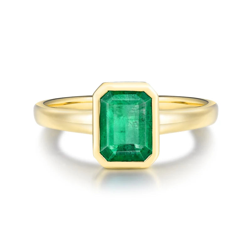 14K Yellow Gold Natural Emerald Promise Ring for Women - Elegant Fine Jewelry Gift for Christmas, Anniversary, Engagement & Special Occasions