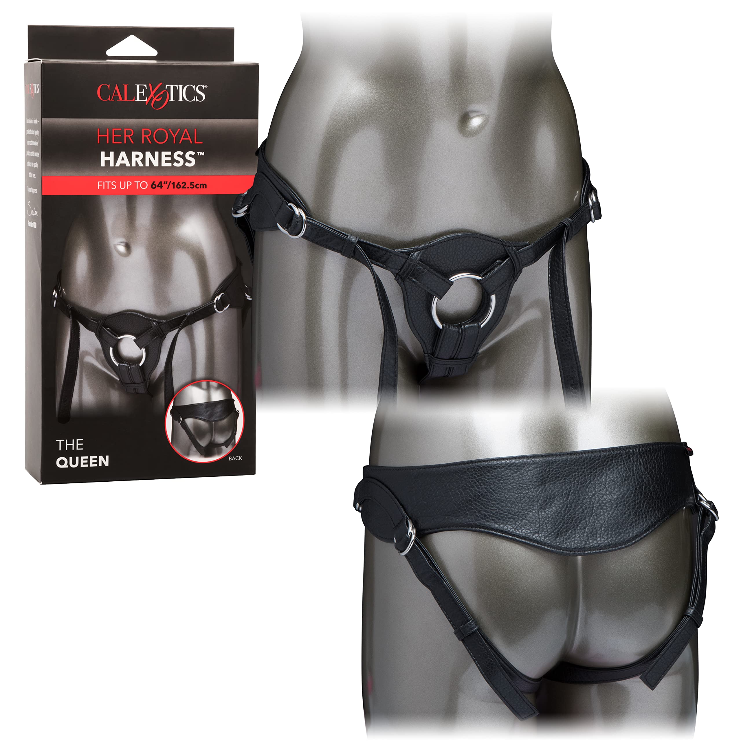 Premium Adjustable BDSM Strap-On Harness for Women & Couples - Her Royal Harness The Queen by CalExotics - Black Thong Style Probe - Perfect for Role Play, Bondage & Spicing Up Your Sex Life