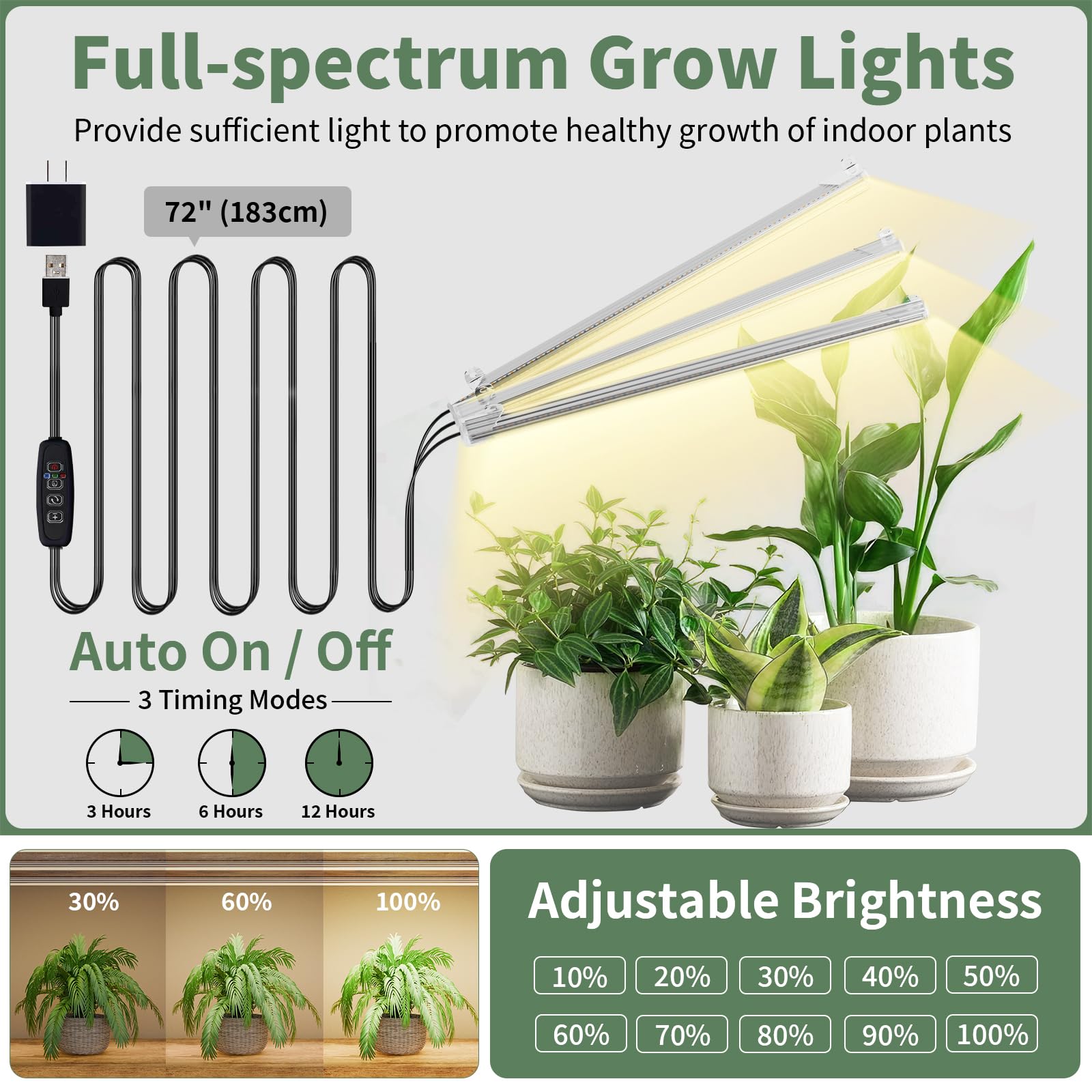 JUSTOGO 8-Tier Tall Metal Plant Stand with Grow Light - 65