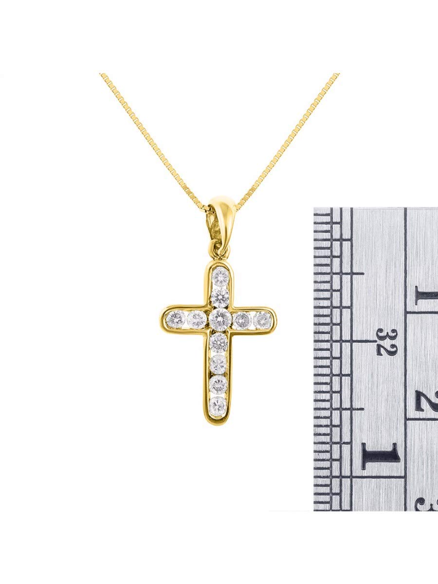 Rylos Classic 1/4 Carat Diamond Cross Pendant Necklace - 14K Yellow Gold or White Gold with 18 Inch Solid Gold Chain - Perfect for Baptism, First Communion & Everyday Elegance