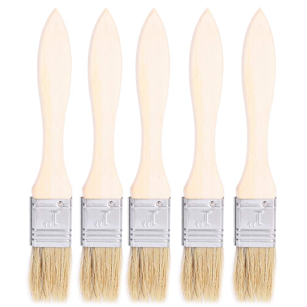 5-Piece Premium Pastry Brushes Set - Natural Boar Bristle & Wood Handle Basting Brushes for BBQ, Grilling, Baking - Ideal for Basting Meats, Glazing Pastries, and Applying Sauces in Professional & Home Kitchens