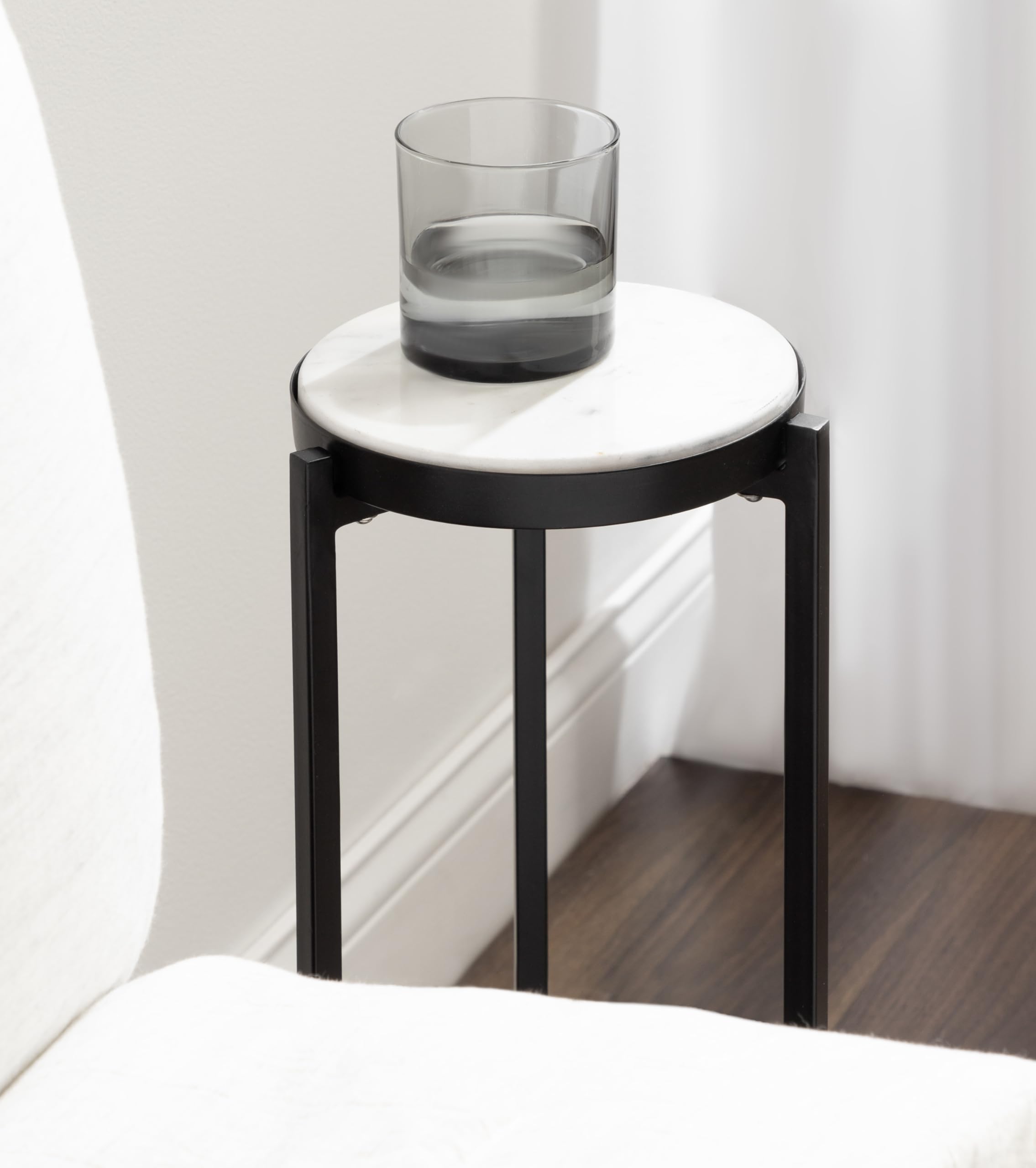 Kate & Laurel Aguilar Modern Round Side Table - 9x9x23 Inches, White & Black Genuine Marble Accent Table - Perfect for Small Spaces, Living Room Decor, Coffee Table Alternative & Plant Stand