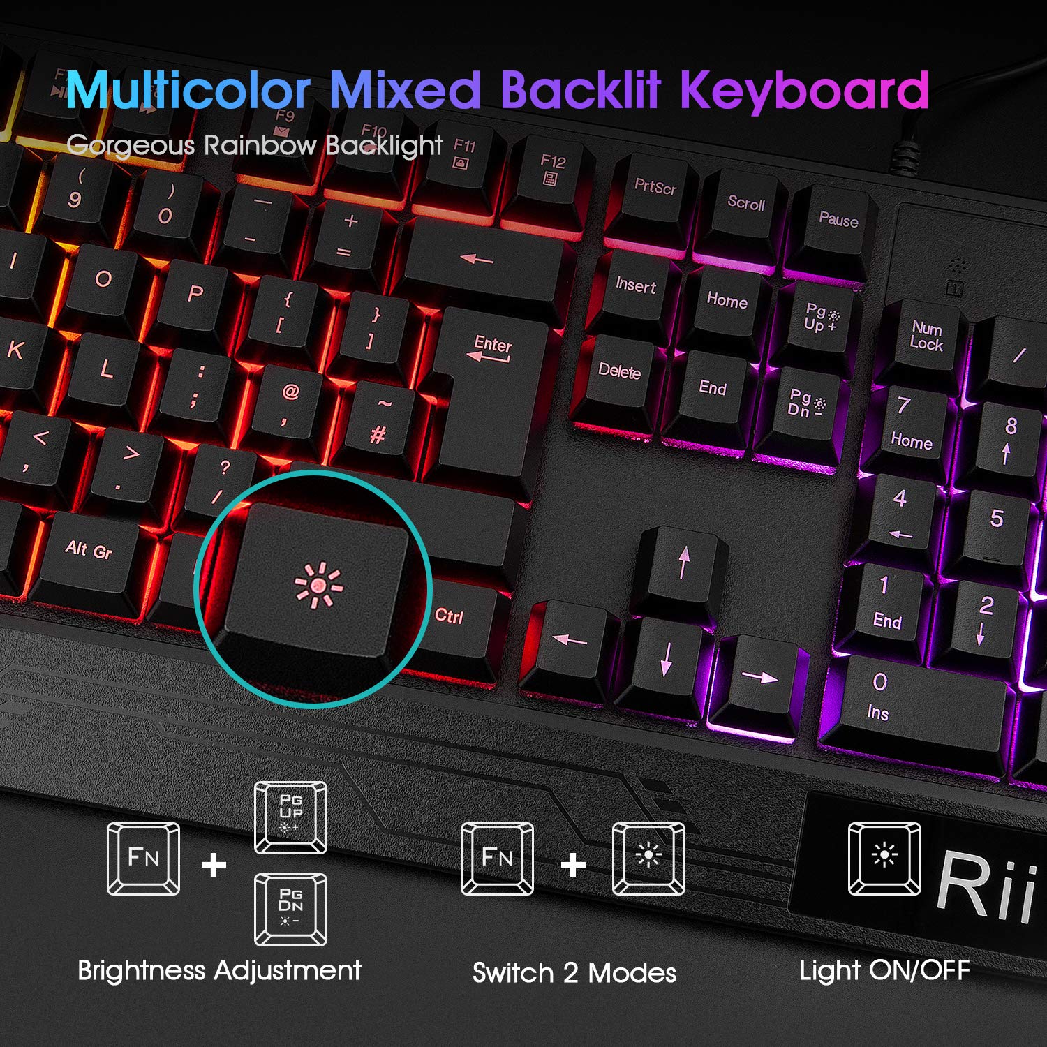 Rii RGB Backlit Gaming Keyboard and Mouse Combo for PC, PS4, Xbox - UK Layout | Perfect for Gaming, Office Work & Home Computer Use