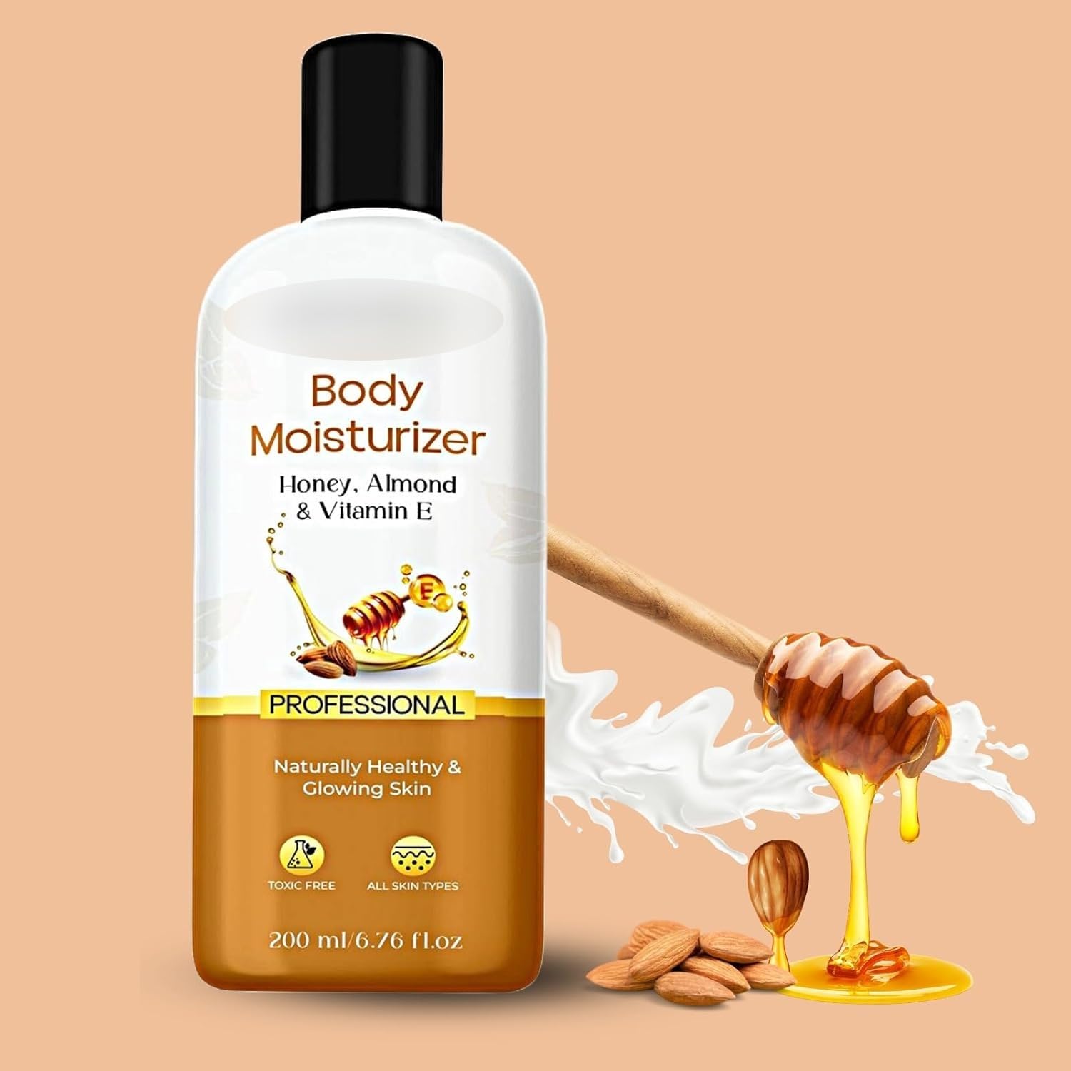 Honey Almond & Vitamin E Moisturizing Cream for Face, Hands & Body - Non-Greasy, Oil-Free Hydration for Glowing Skin - 24 Hour Nourishment - 200ml - Perfect for Dry Skin Care & Daily Moisturizing Routine