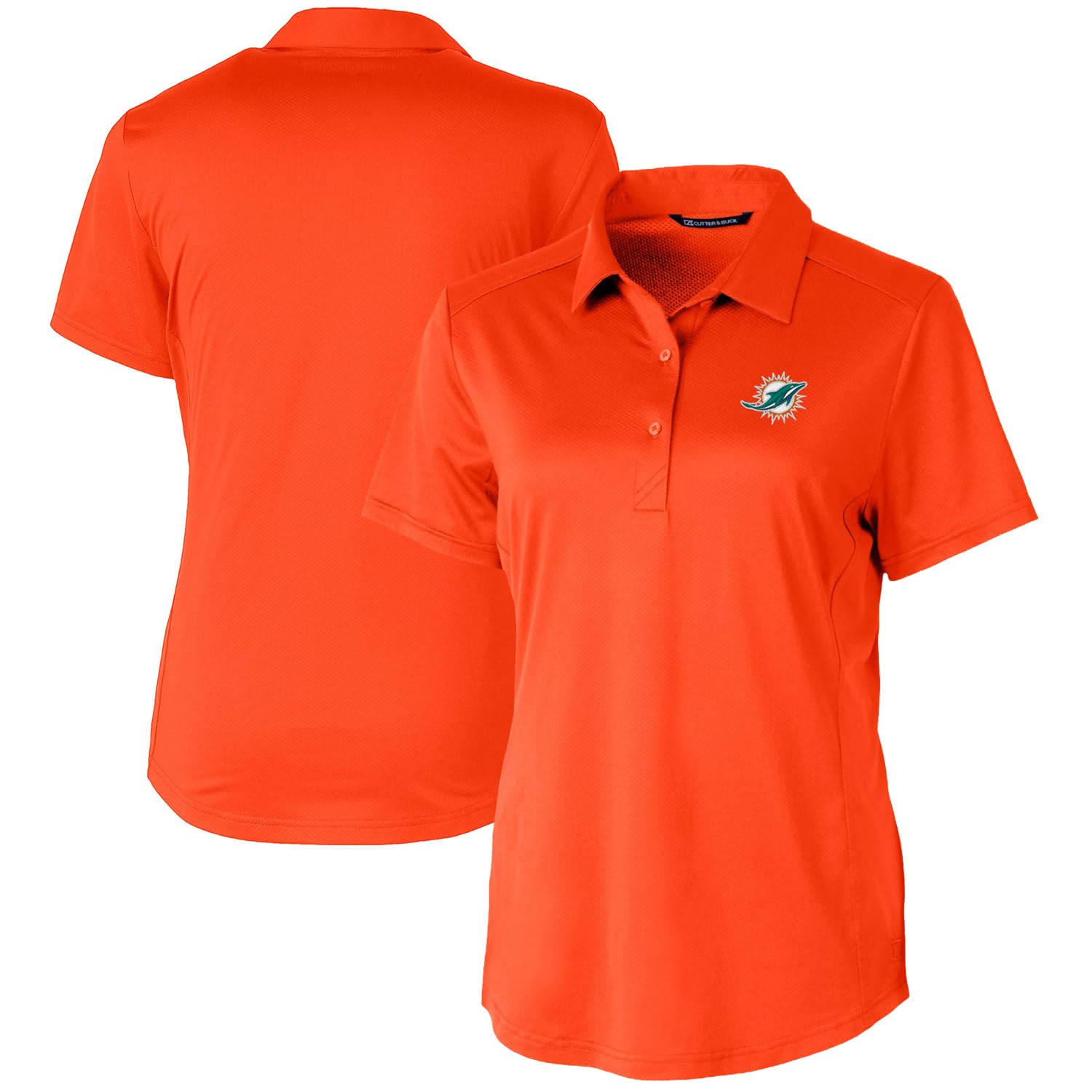 Cutter & Buck Women's Miami Dolphins Textured Stretch Polo Shirt - Orange, Breathable & Comfortable for Golf, Work & Casual Wear