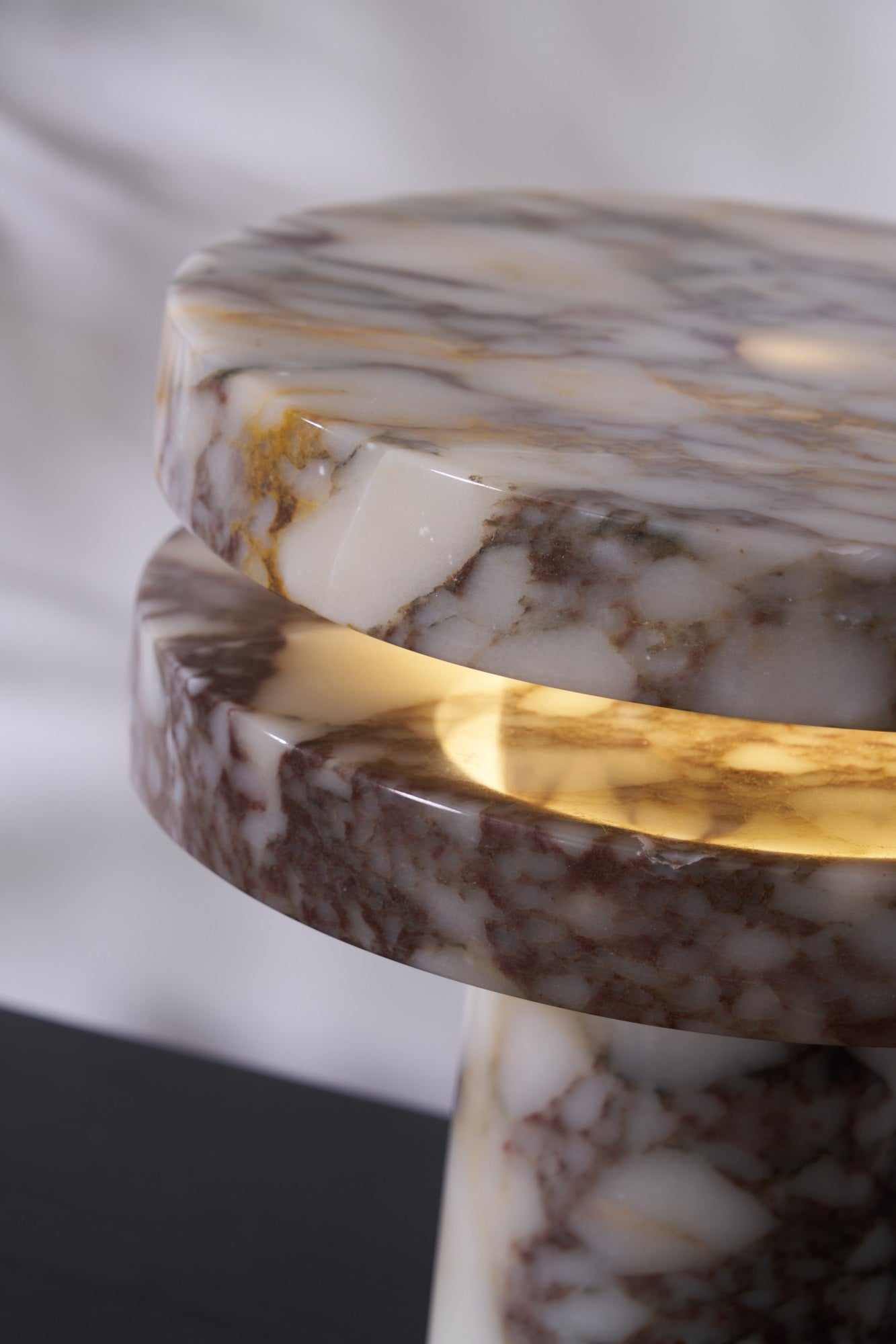 Elegant Altar Marble Table Lamp - Handcrafted Stone Base with Fabric Shade for Home Decor, Bedroom, Living Room & Meditation Spaces