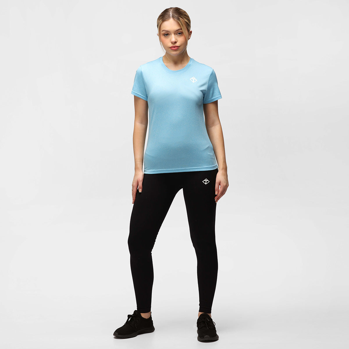 Turquoise Melange Diamond Women's Technical T-Shirt - Moisture Wicking, Breathable & Stylish for Workouts, Yoga & Casual Wear