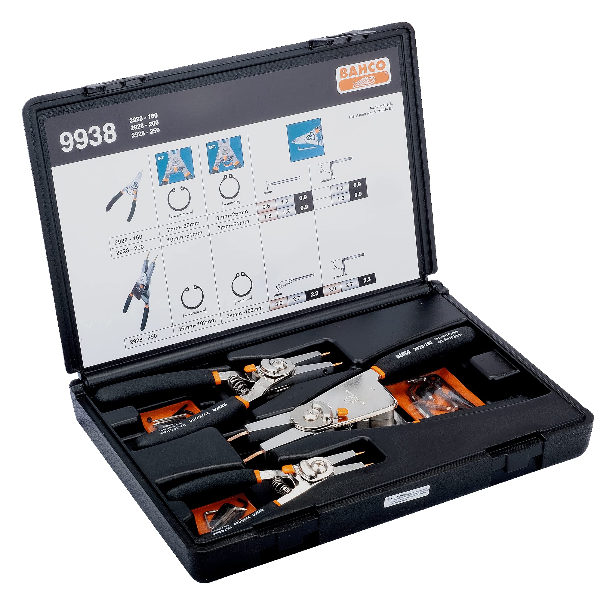 Bahco 9938 BH9938 3-Piece Circlip Pliers Set - Black/Red - Internal & External Snap Ring Pliers for Automotive, Machinery & DIY Repairs