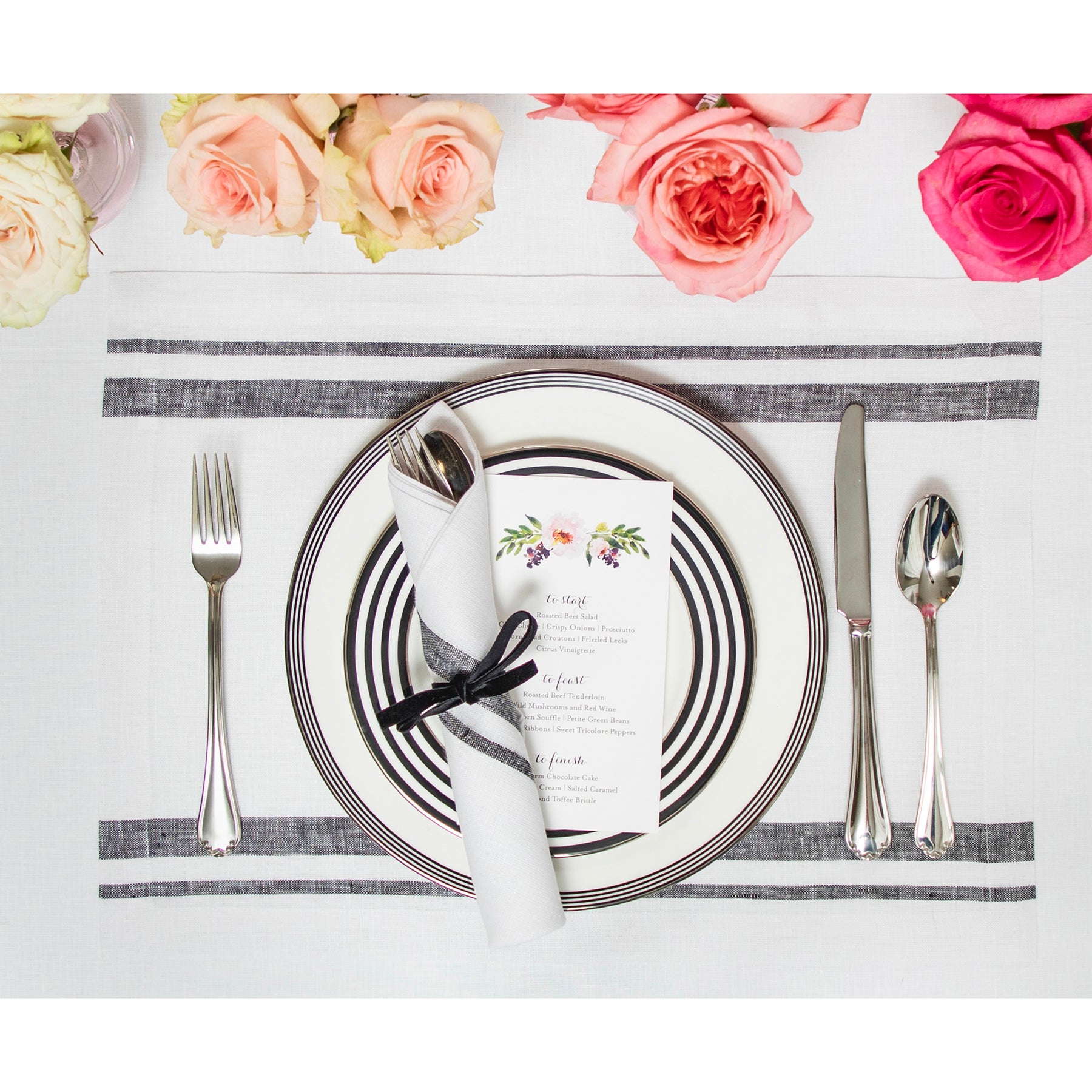French Striped Placemats Set of 6 - Waterproof Woven Table Mats for Dining & Kitchen Decor - Perfect for Dinner Parties, Holiday Tablescapes & Home Styling