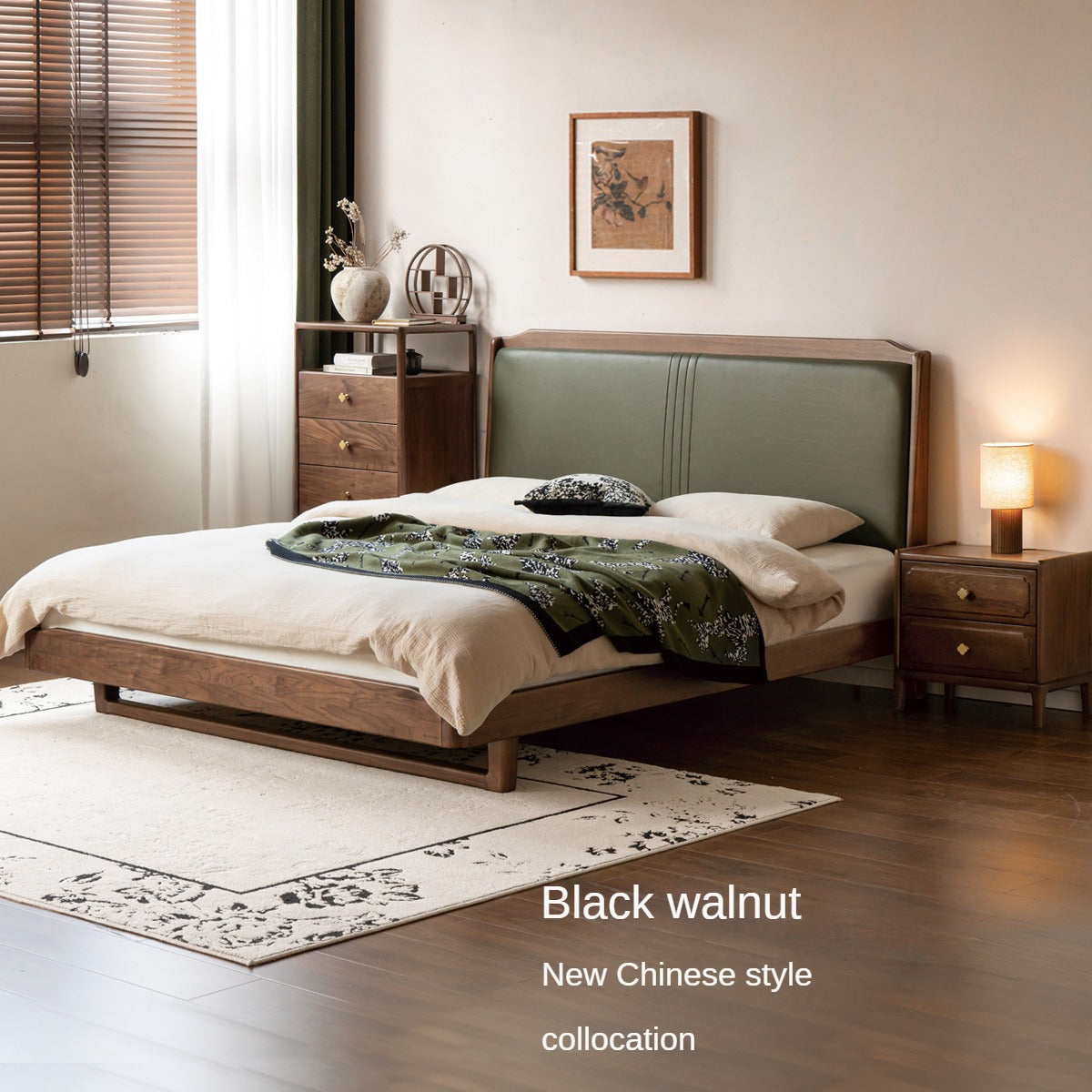 Solid Oak Wood Leather Upholstered Soft Bed - Queen Size Bed Frame with Tufted Headboard for Bedroom, Guest Room & Master Suite