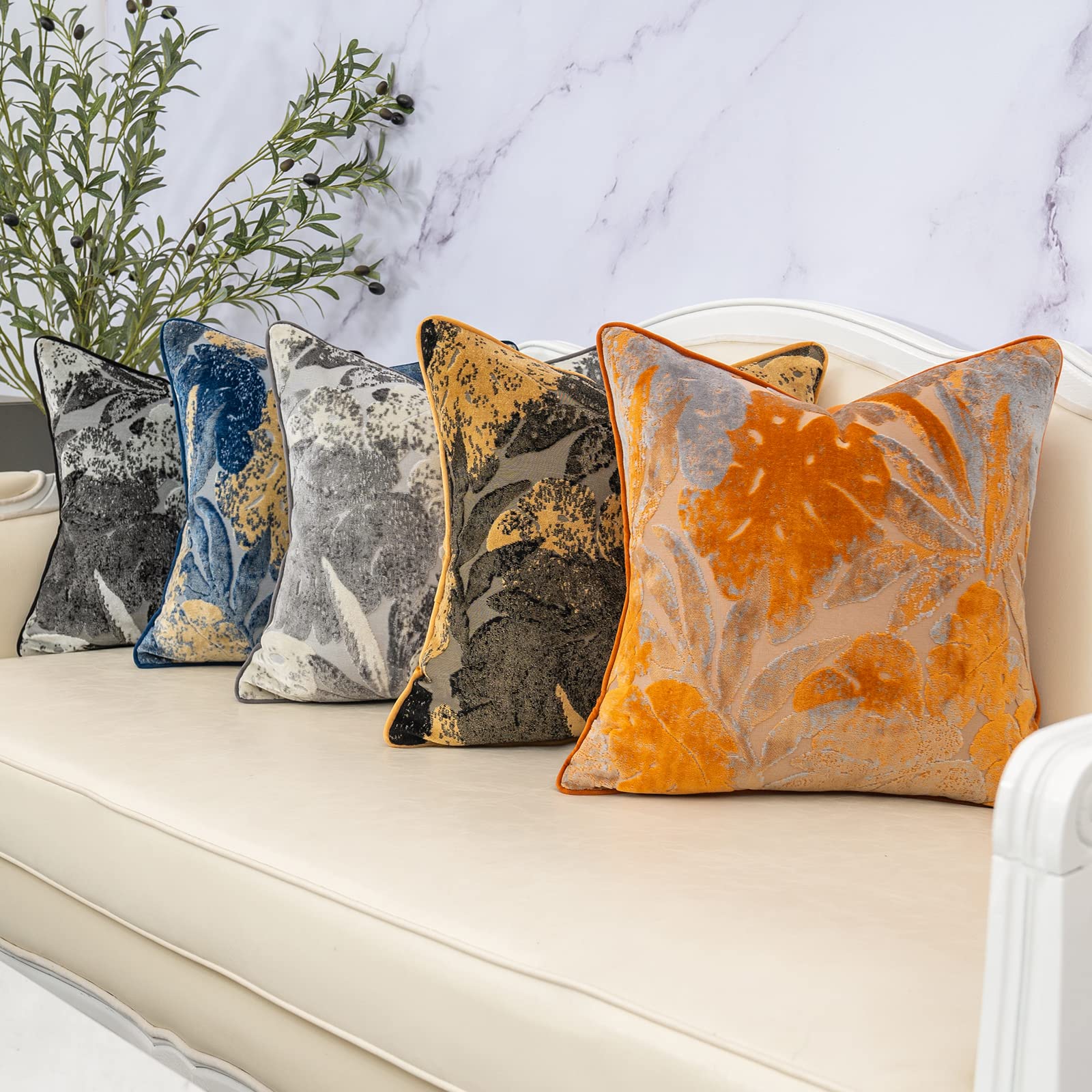Yangest Grey Leaf Rectangle Velvet Pillow Cover 12x20 Inch - Luxury Modern Cushion Cover for Sofa, Living Room, Bedroom Decor - Perfect for Home Styling and Cozy Comfort