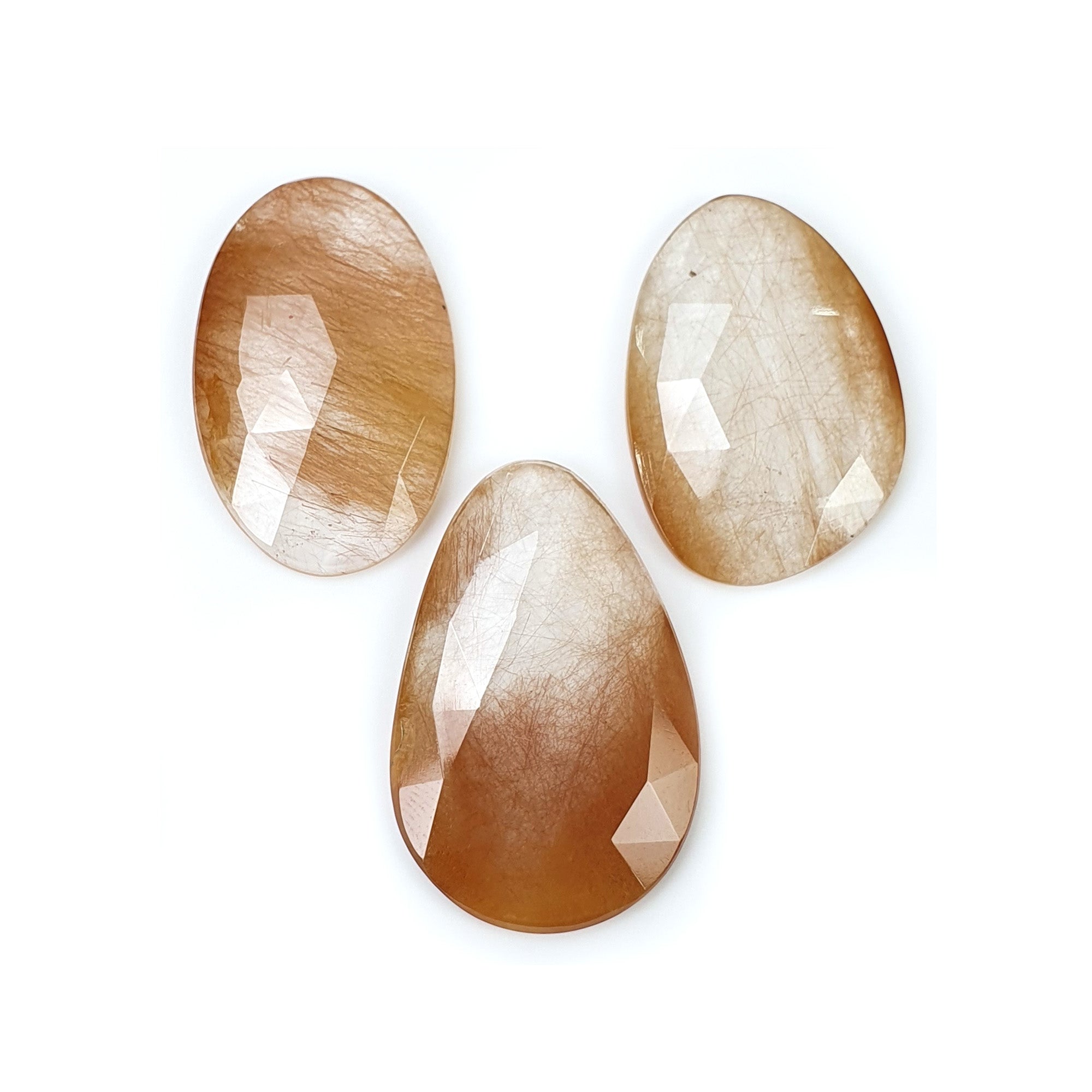 Natural Brown Rutile Quartz Gemstone Rose Cut - 52.50cts Untreated Unheated Rutile (31x20mm & 28x18mm, 3pcs) with Video - Perfect for Jewelry Making, Crystal Healing & Mineral Collection