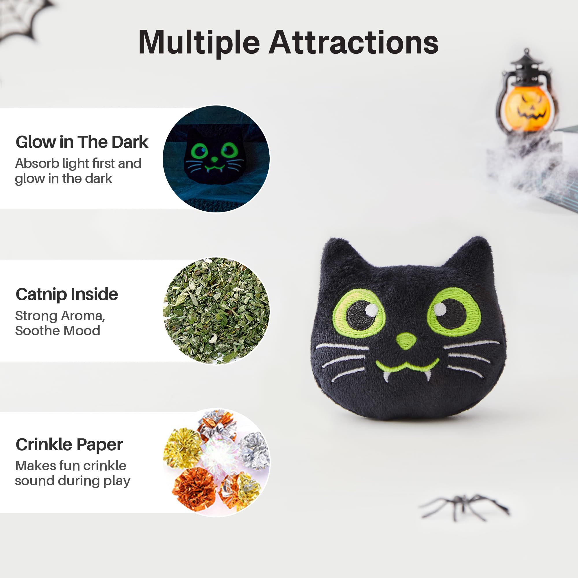 Potaroma 4 Pcs Interactive Cat Toys with Catnip & Crinkle Sound - Glow in The Dark Kitten Kicker Exercise Toys (4 Inches) for All Breeds - Perfect for Indoor Play & Nighttime Entertainment