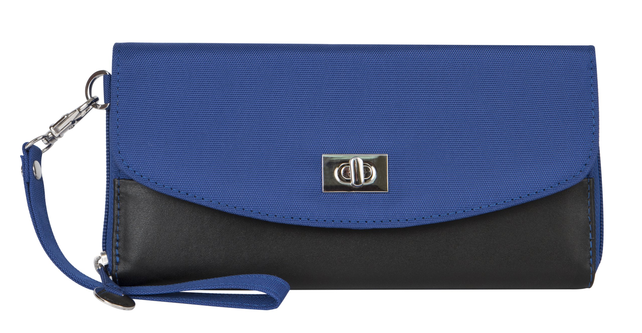 Travelon Safe ID Accent Turn Lock Clutch Wallet for Women - RFID Blocking, Anti-Theft Crossbody Purse - Cobalt Blue (One Size) - Perfect for Travel, Shopping & Night Out