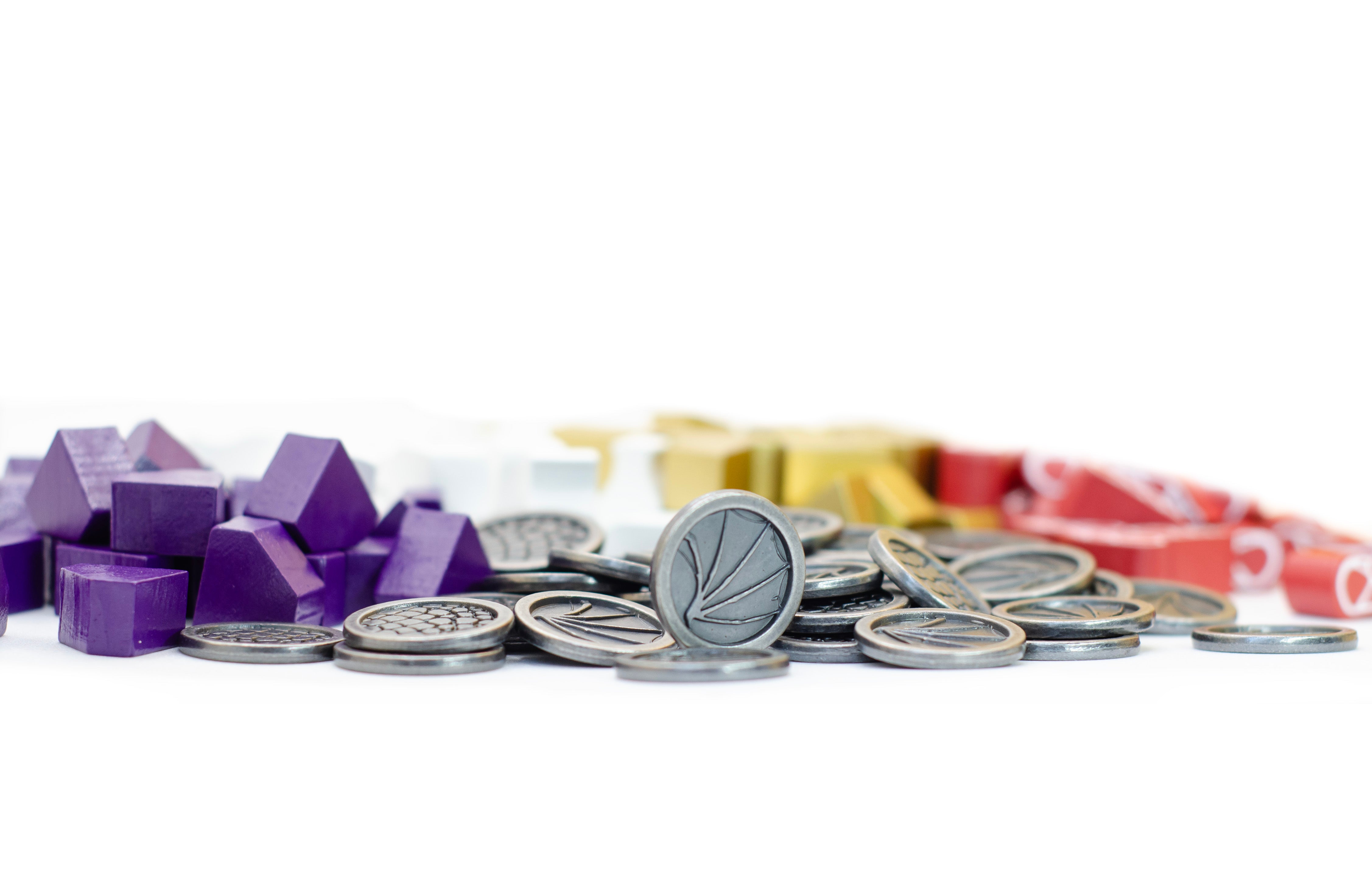 Wyrmspan Upgrade Pack - Premium Metal Coins & Natural Wooden Resources for Board Game Accessories | Enhance Your Tabletop Gaming Experience