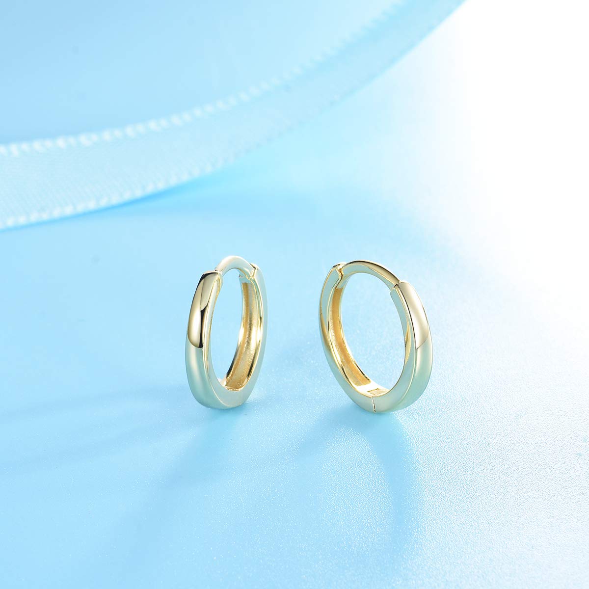 Shuxin 925 Sterling Silver Hoop Earrings - Hypoallergenic Small Sleeper Hoops for Women & Men (13mm) | Glossy Huggie Hinged Design for Everyday Wear, Work & Special Occasions