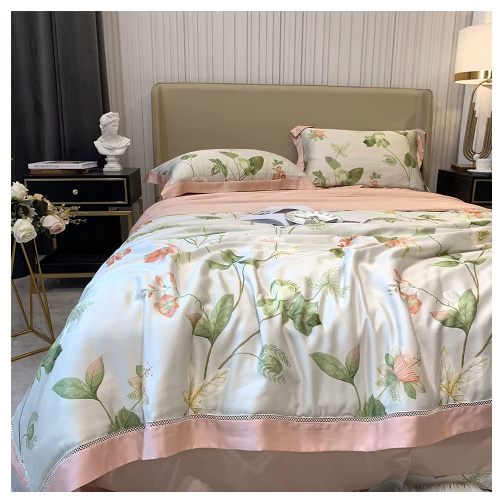 Premium 4pc Multicolor Tencel Summer Cooling Quilt Set - 220x240cm Lightweight Breathable Comforter & Throw Blankets for Bedroom, Guest Room & Outdoor Picnics