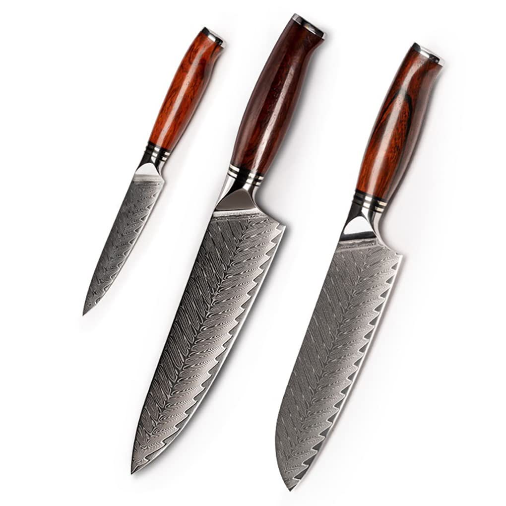 **73-Layer Damascus Steel Professional Chef Knife Set - Bread, Paring, Santoku, Sashimi & Utility Knives - Premium Kitchen Cooking Tools (FYW-CRW-3P-4SKU) - Perfect for Home Chefs, Culinary Enthusiasts & Professional Kitchens**