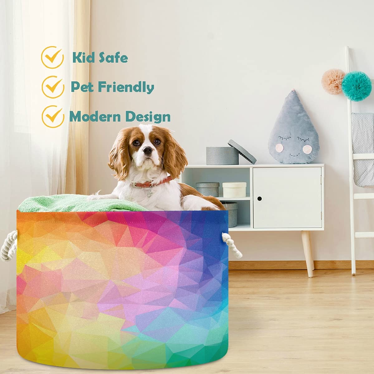 Colorful Swirl Rainbow Polygon Laundry Basket - Collapsible Fabric Storage Bin for Clothes, Toys & Organizing - Perfect for Bathroom, Bedroom, Nursery, Closet & Office Use