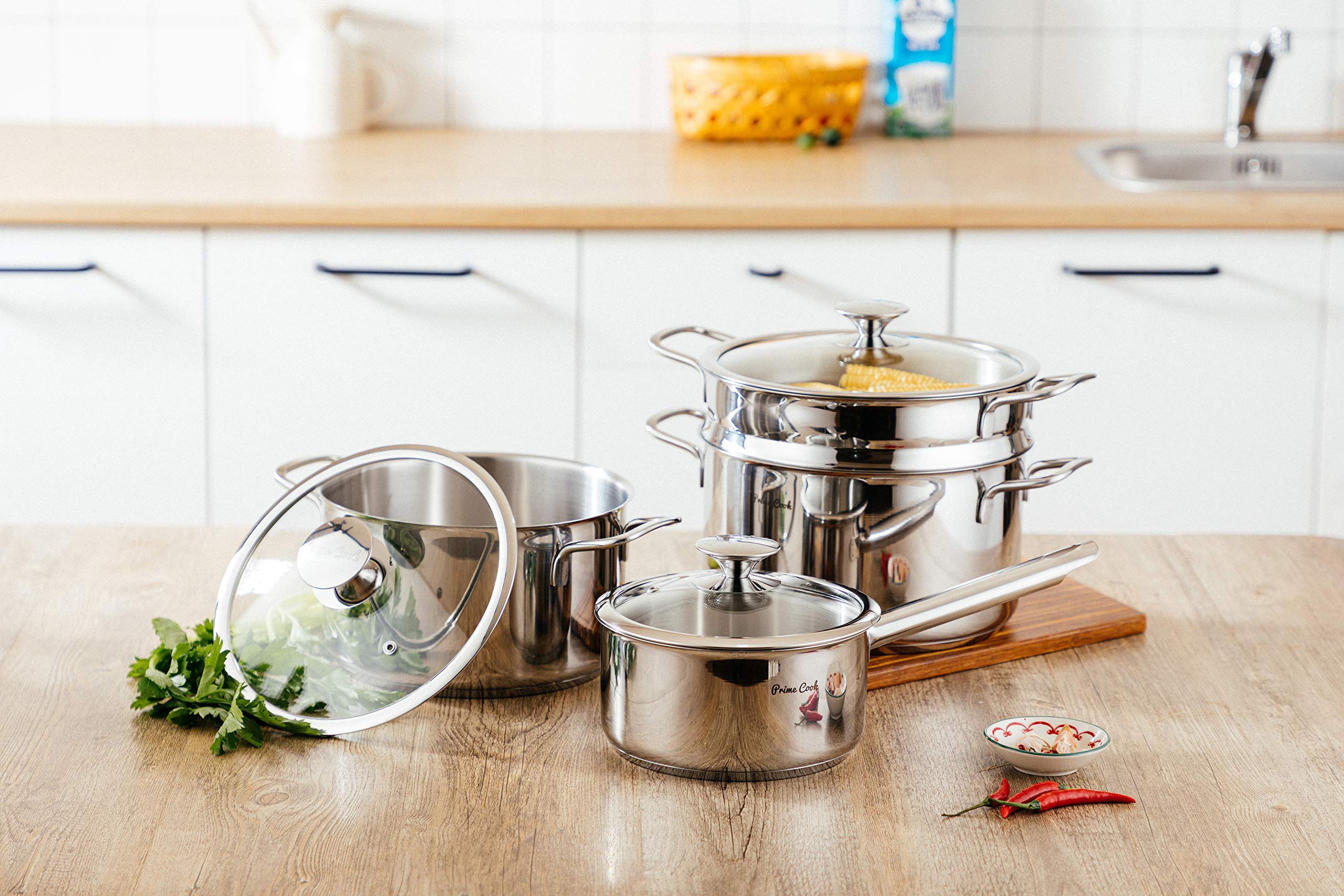 6.4 QT Stainless Steel #304 Stock Pot with Steamer Insert - Professional Cooking Pot for Soups, Stews & Vegetables - Perfect for Home Kitchens & Restaurants