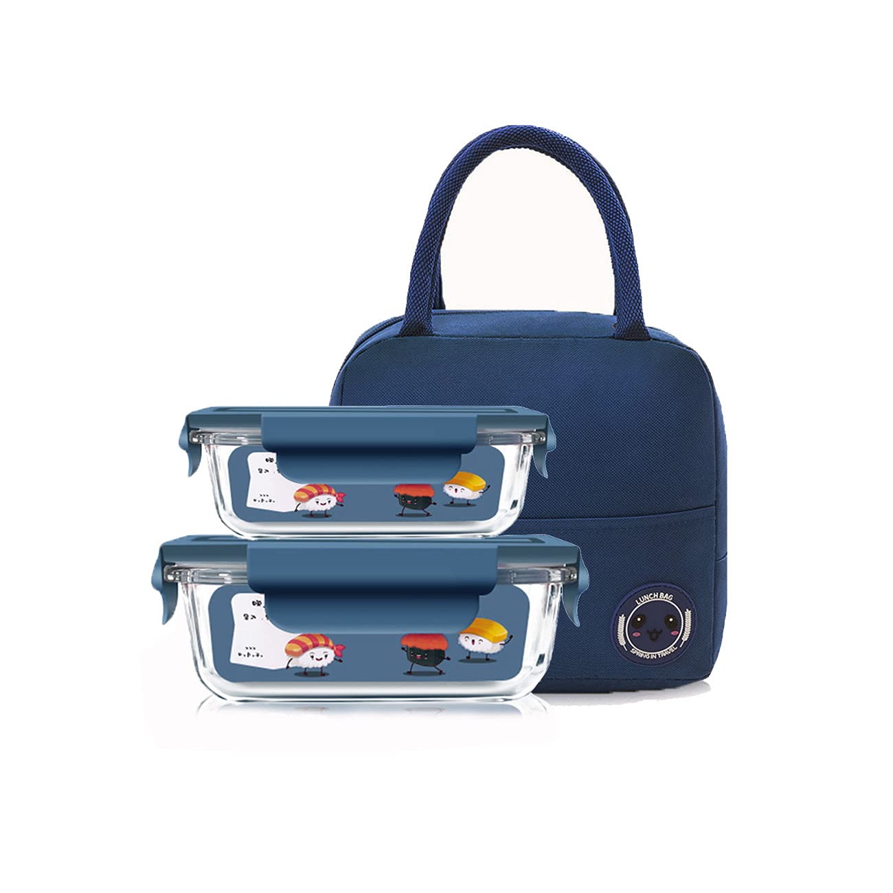 2-Piece Glass Lunch Box Set with Airtight Locking Lids - Microwave, Oven & Refrigerator Safe Meal Prep Containers - Leakproof Bento Box for Food Storage (Dark Blue) - Perfect for Office Lunches, Meal Prepping & Picnics