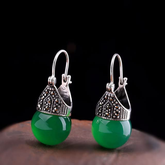 925 Sterling Silver Small Red Green Jade Clip-On Earrings for Women - Vintage Minimalist Wedding Jewelry, Party & Special Occasion Accessories