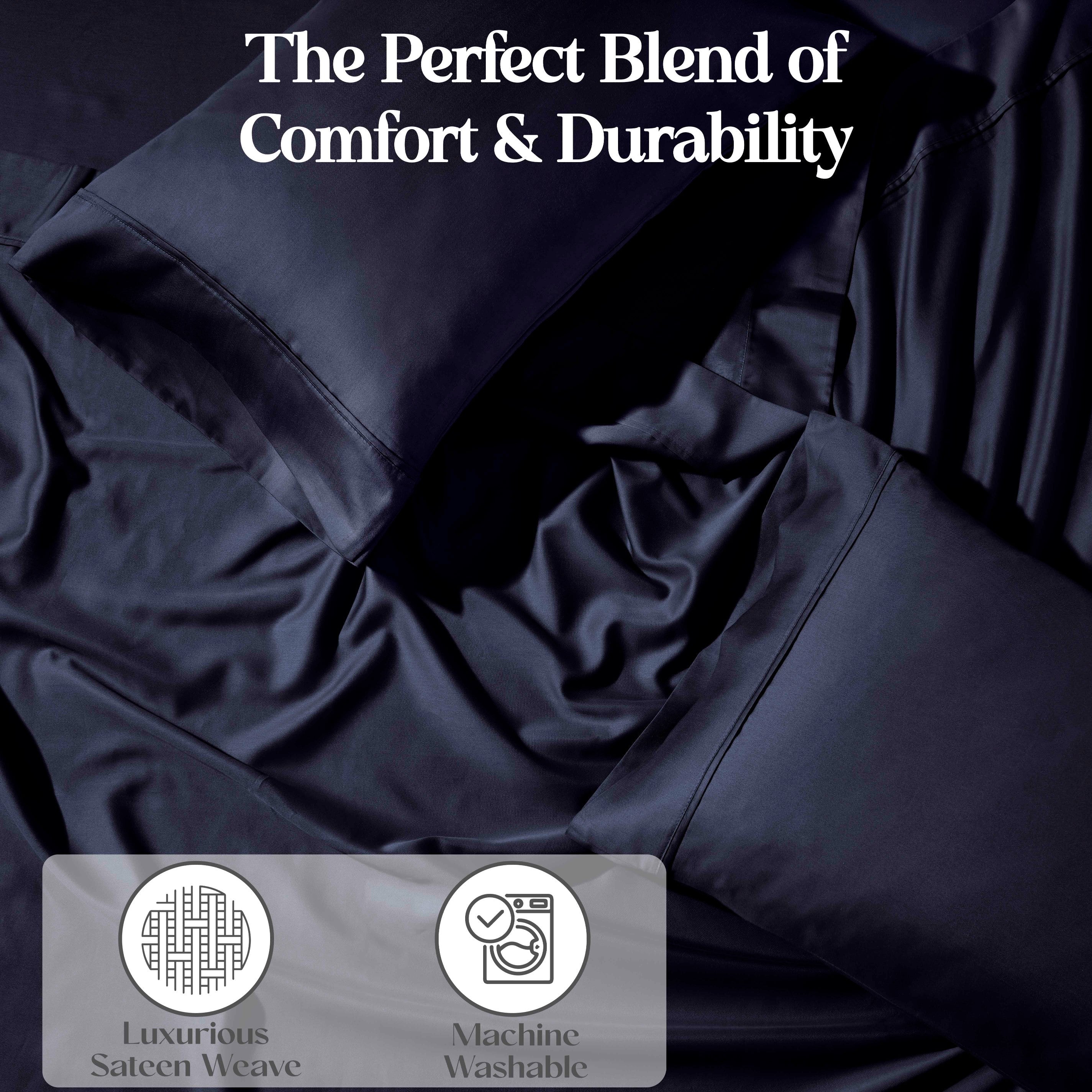 1200 Thread Count Cotton Rich Solid Deep Pocket Bed Sheet Set - Queen Size, Ultra Soft & Breathable - Perfect for Luxury Hotels, Guest Rooms & Master Bedrooms