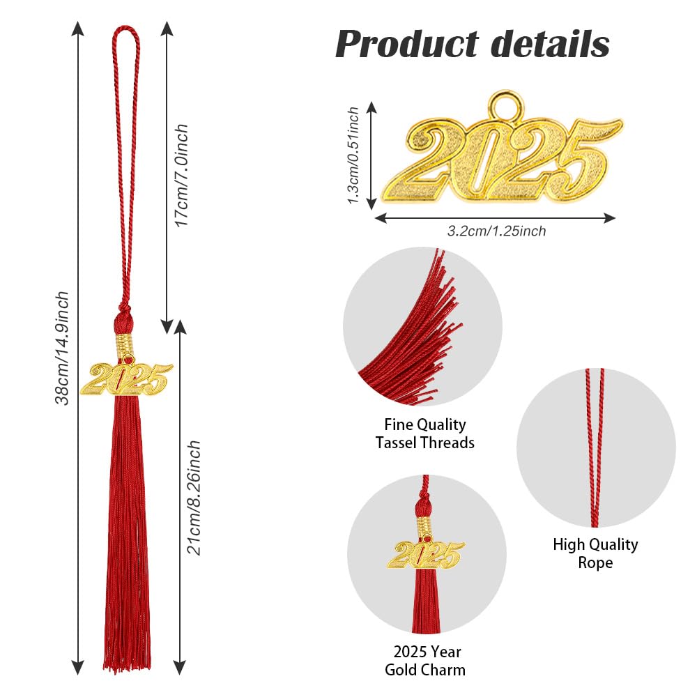 2025 Graduation Cap Tassels - Red & Gold Tassel Charms for Graduation Hats | Perfect Graduation Gifts for Class of 2025 | Grad Cap Decorations & Commencement Accessories | Ideal for High School & College Graduation Ceremonies