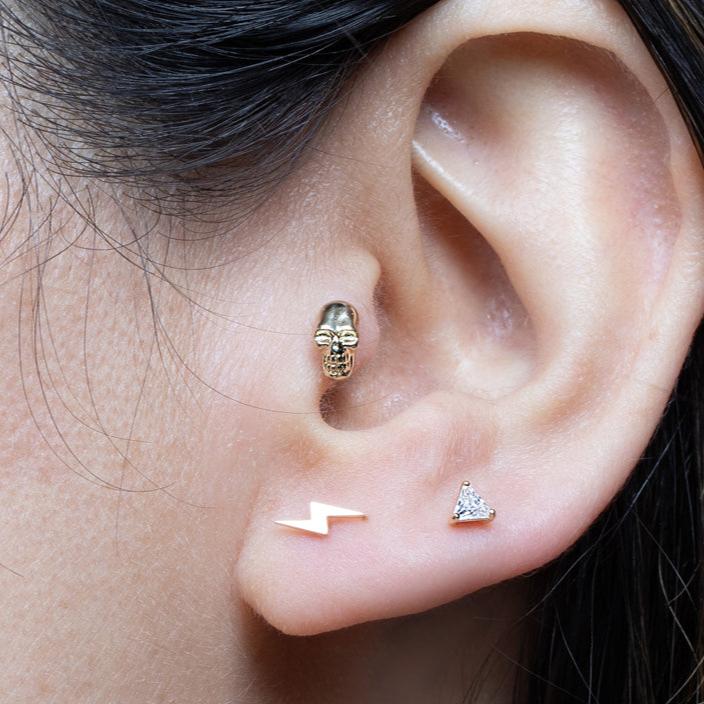 Minimalist Skull Flat Back Stud Earrings - 14k Solid Yellow Gold Hypoallergenic Jewelry for Women - Perfect for Everyday Wear, Gifts & Punk Style
