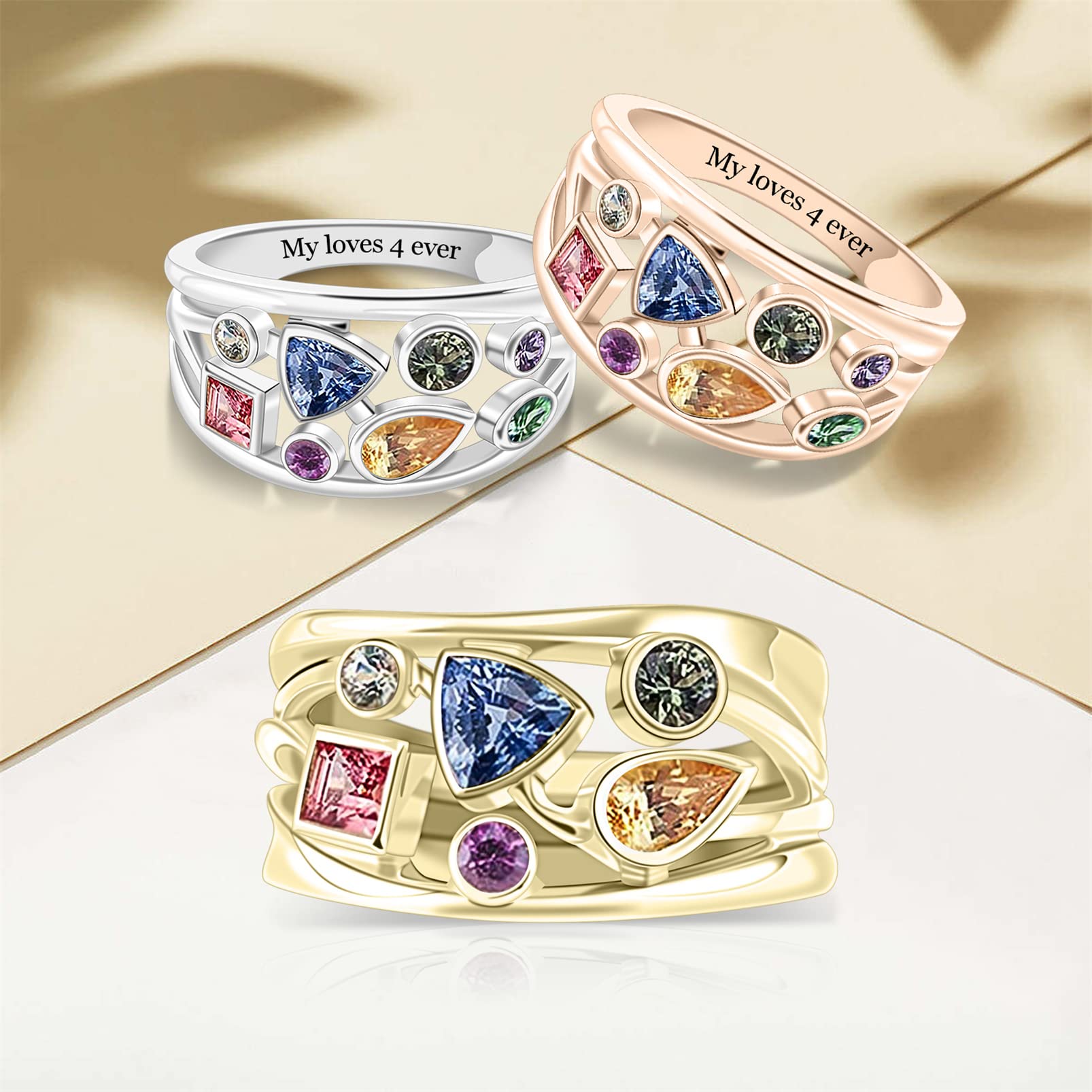 Personalized Mothers Ring with 1-8 Birthstones - Custom Family Jewelry for Mom & Grandma | Perfect Mother's Day Gift