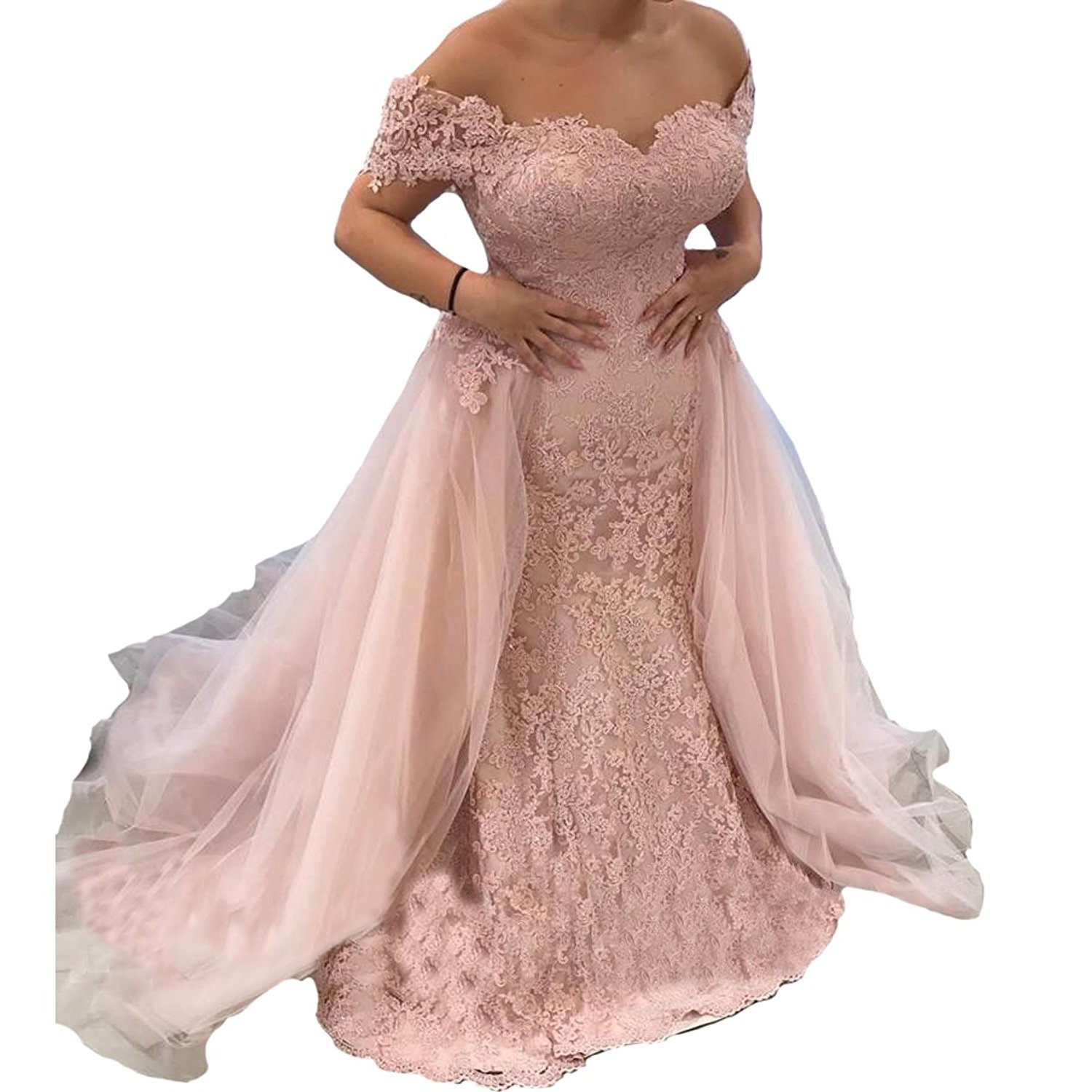 Plus Size Lace Prom Dresses Sweetheart Off Shoulder Long Evening Gowns for Women - Formal Party, Homecoming, Wedding Guest & Special Occasions