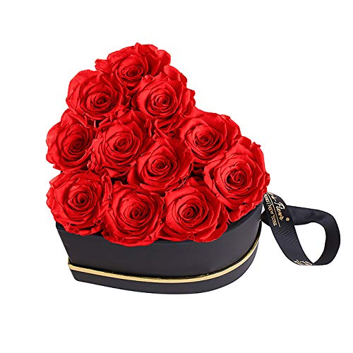 Luxury Long Lasting Preserved Roses in a Box - Grand Heart Scarlet Red - Perfect for Valentine's Day, Anniversary, Wedding Decor & Romantic Gifts