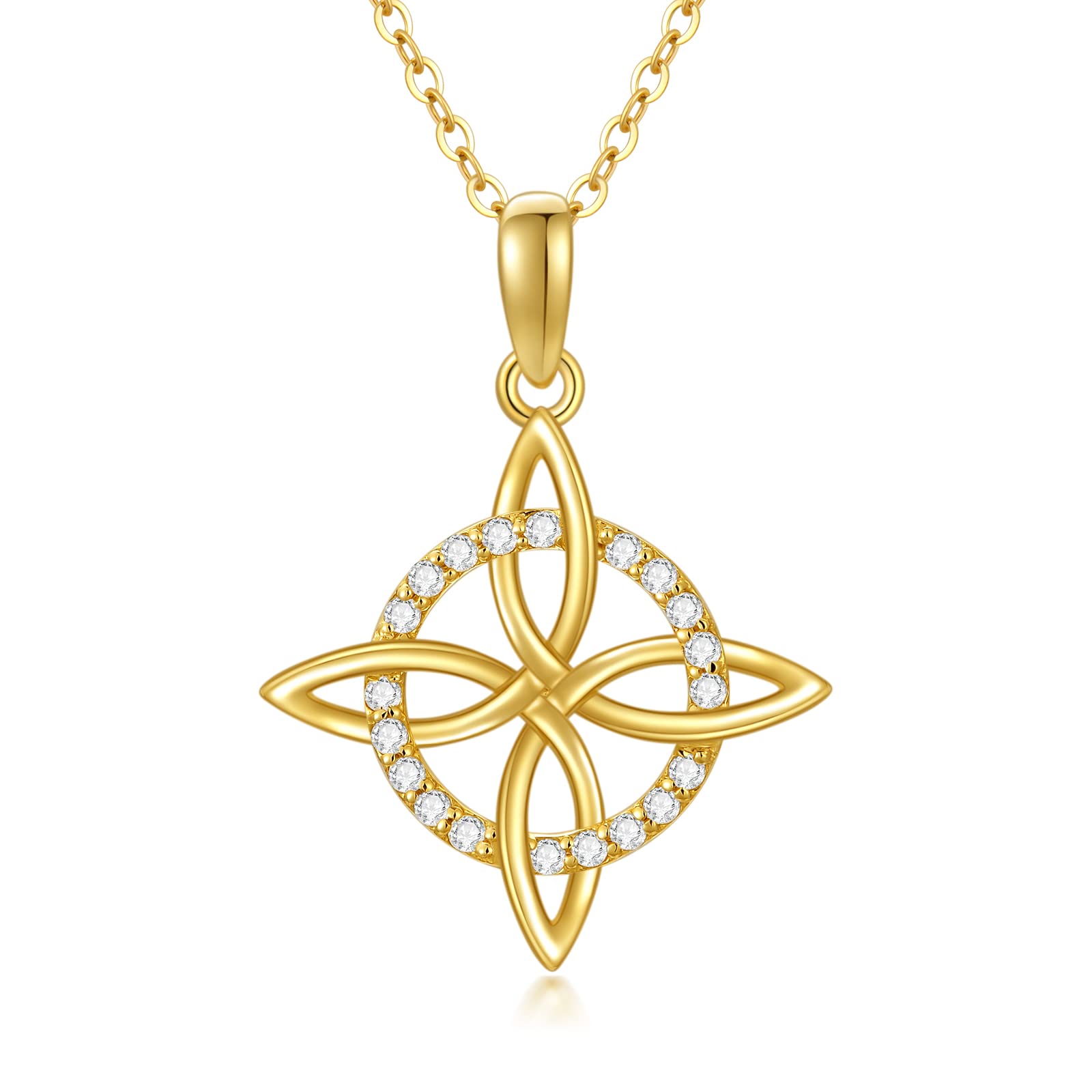 14K Solid Gold Celtic Cross Knot Necklace for Women - Yellow Gold Irish Knot Pendant with Moissanite | Anniversary, Birthday Gift for Mom, Wife | 16-18 Inch Chain | Perfect for Weddings, Church & Special Occasions